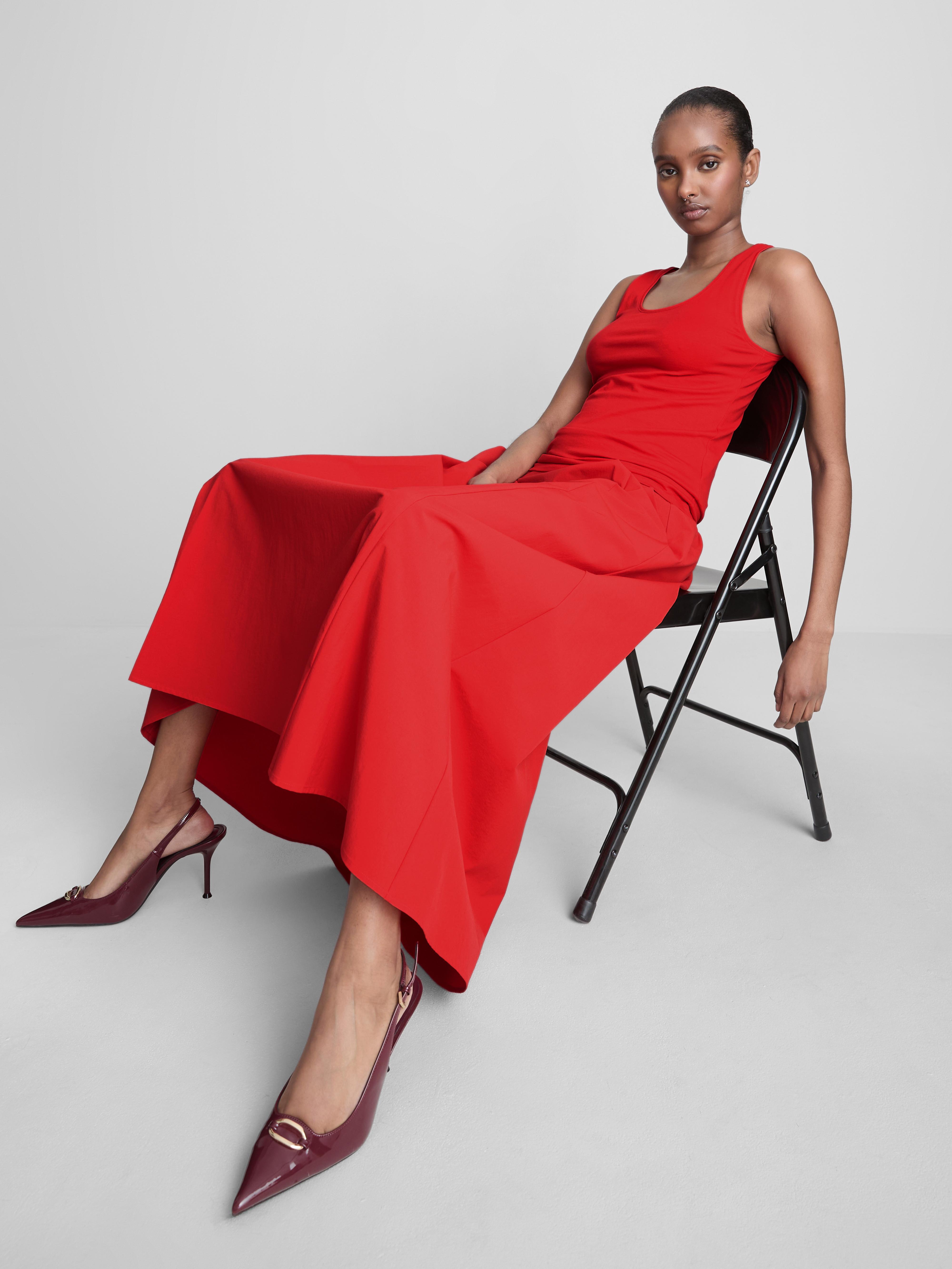 Women's Red Circle Midi Skirt