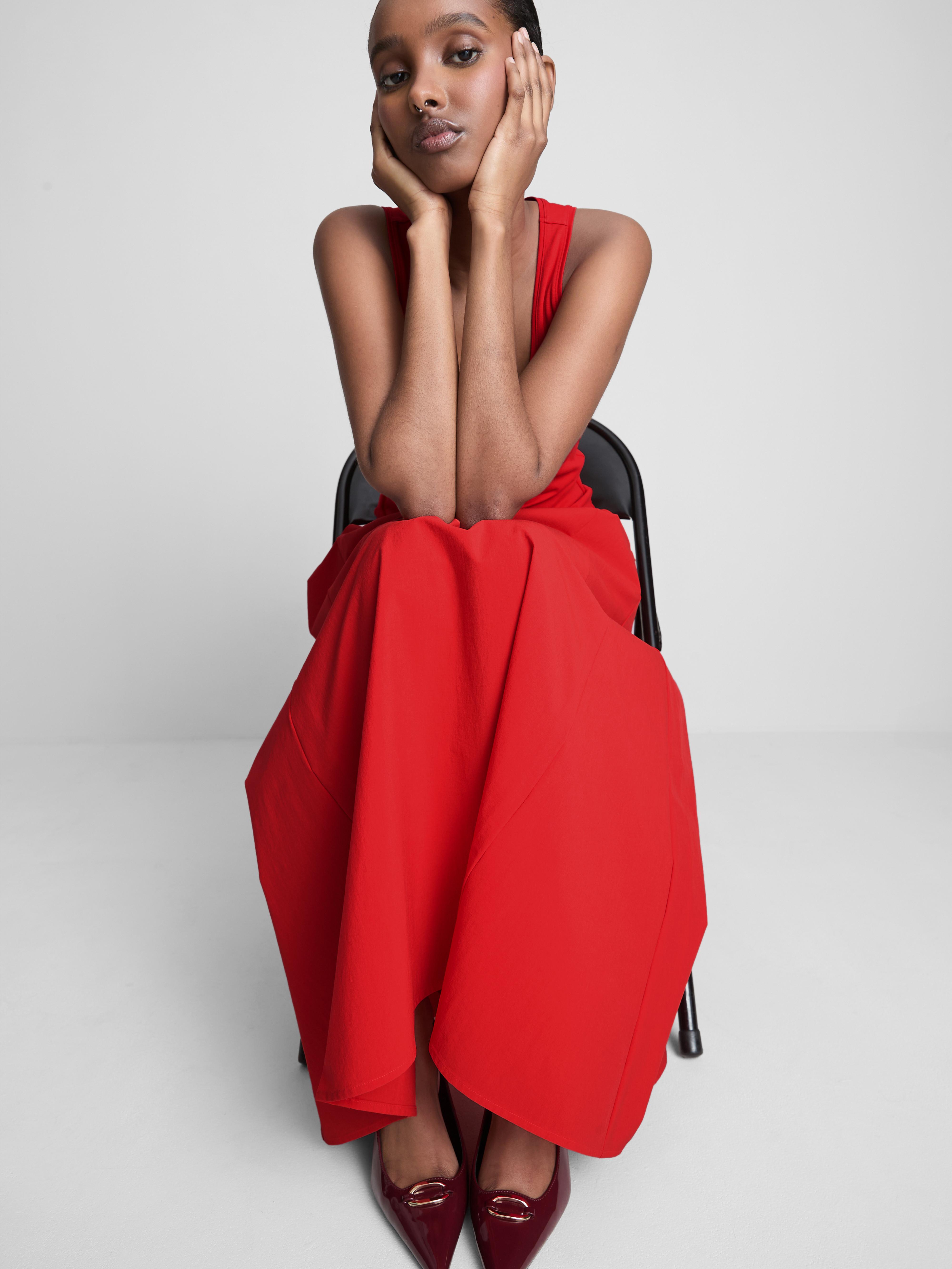 Women's Red Circle Midi Skirt