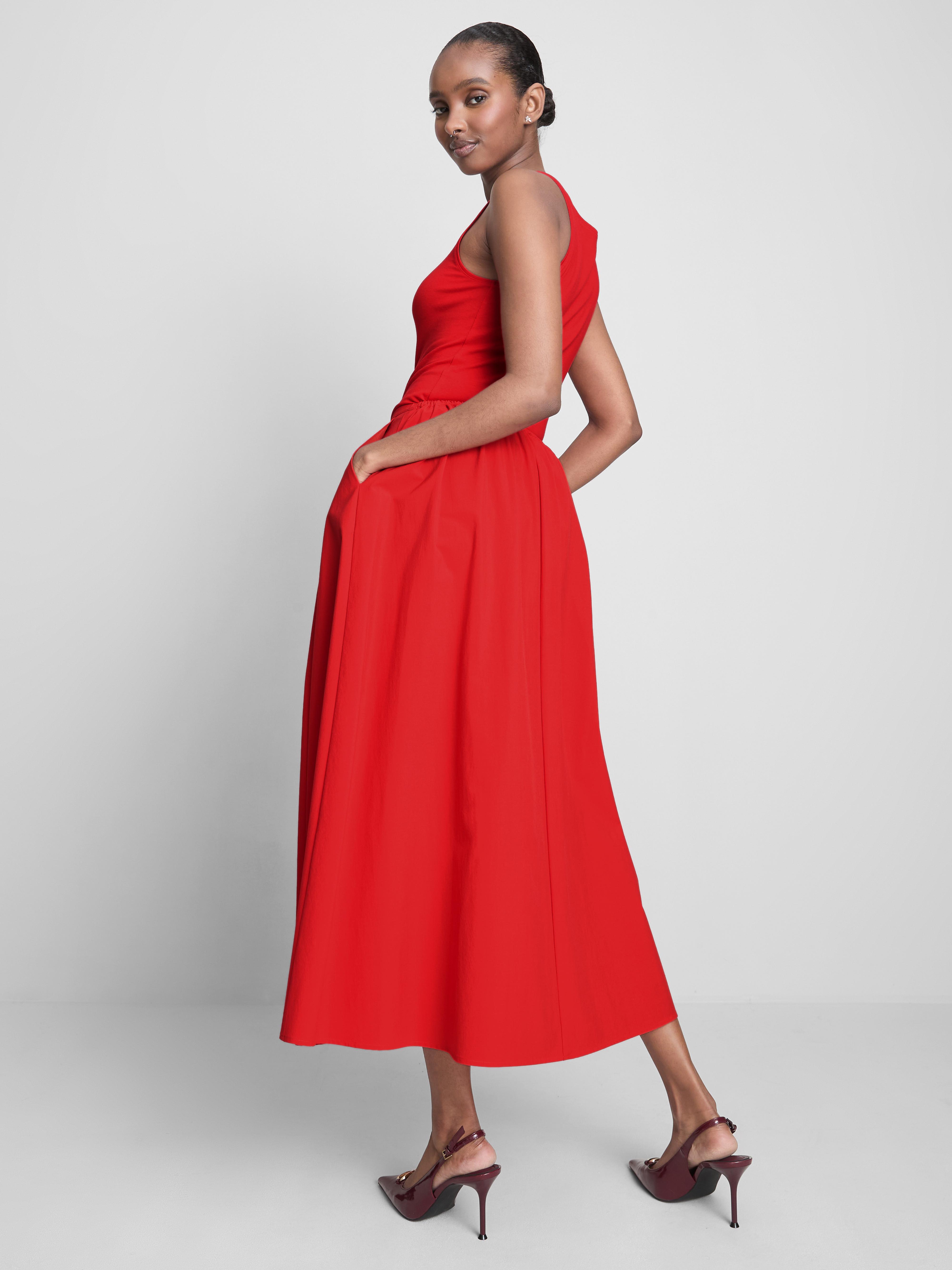 Women's Red Circle Midi Skirt