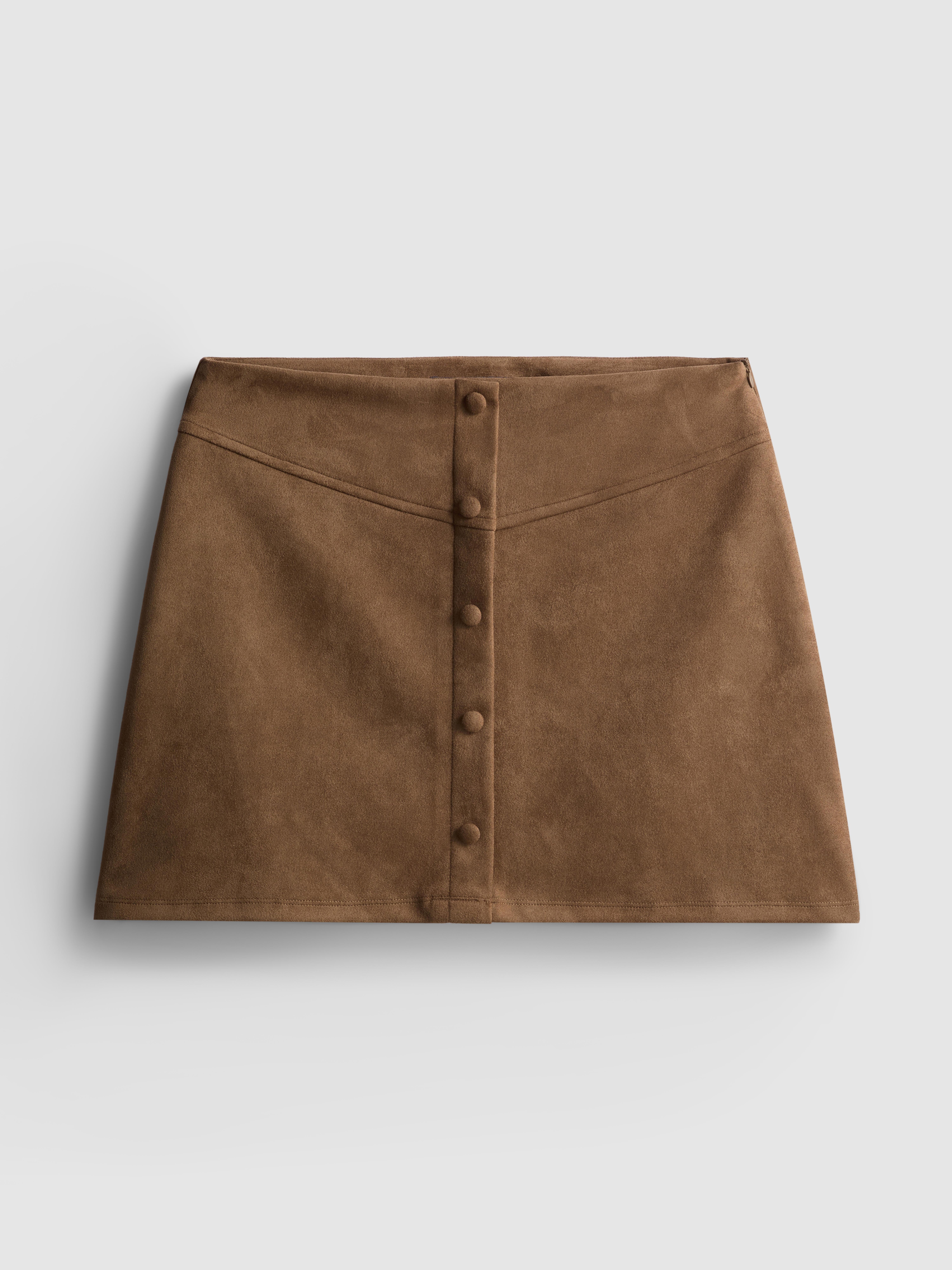 Faux Suede Button Mini Skirt