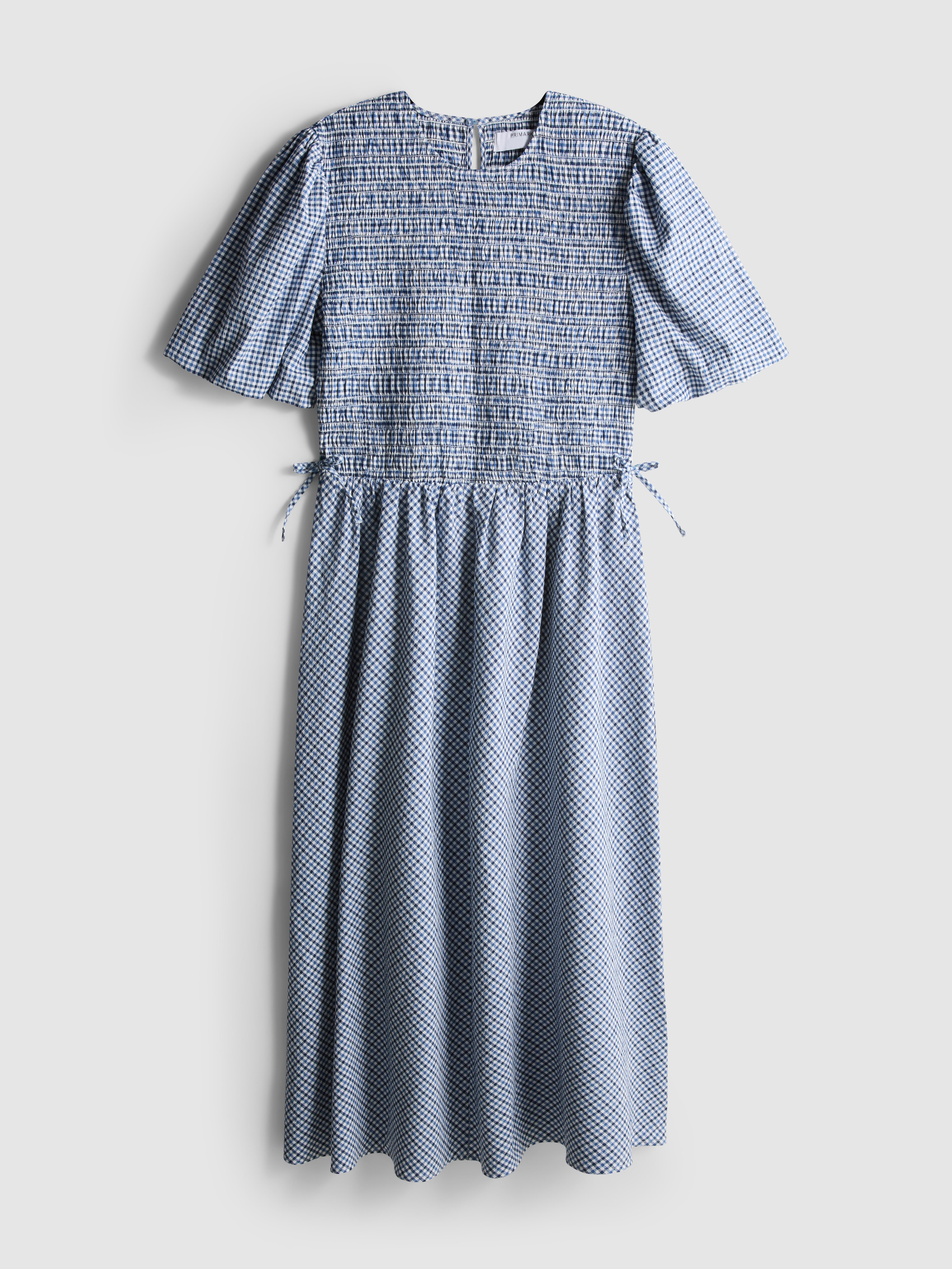 Seersucker midi-jurk met smokwerk