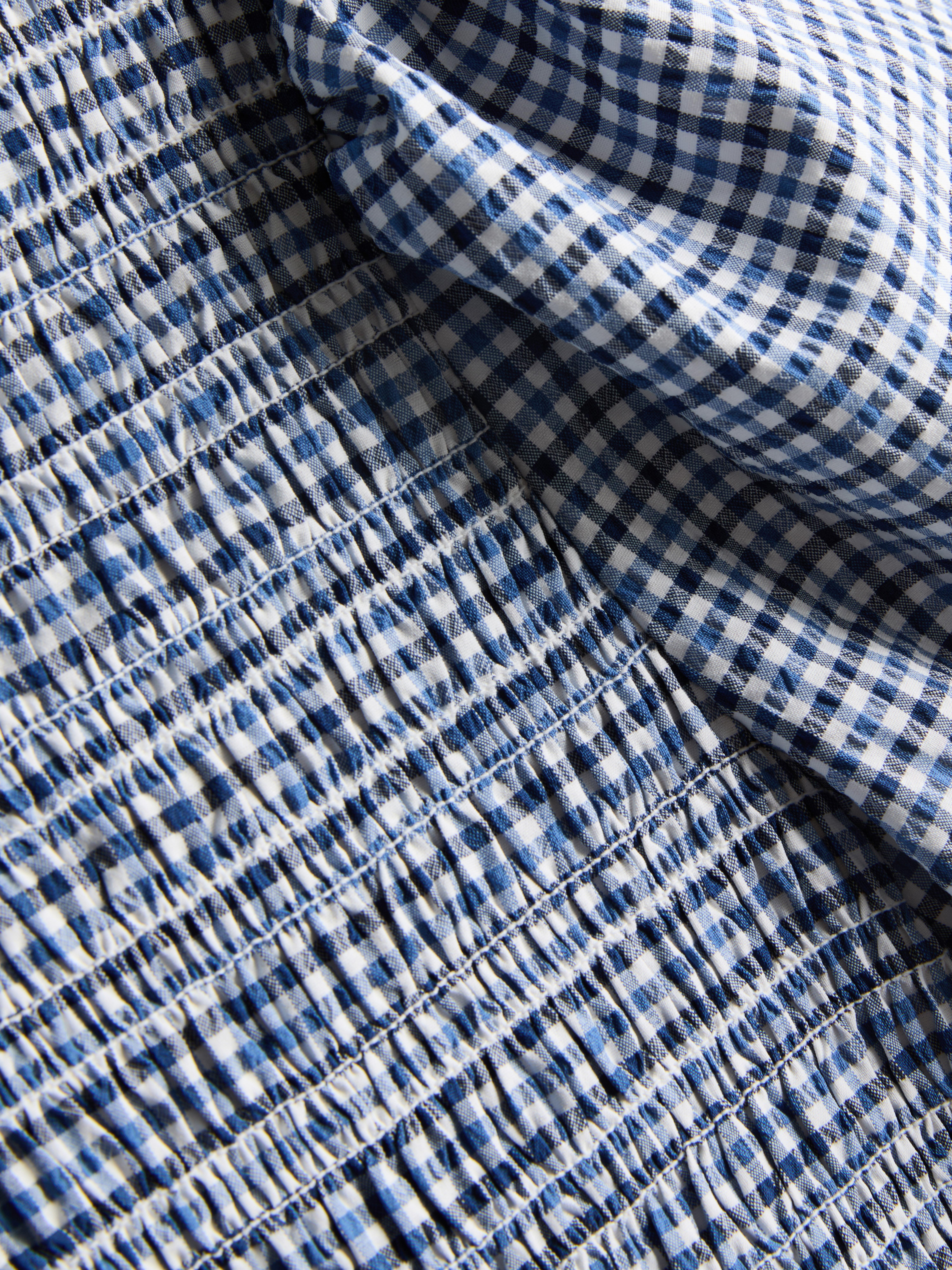 Seersucker midi-jurk met smokwerk