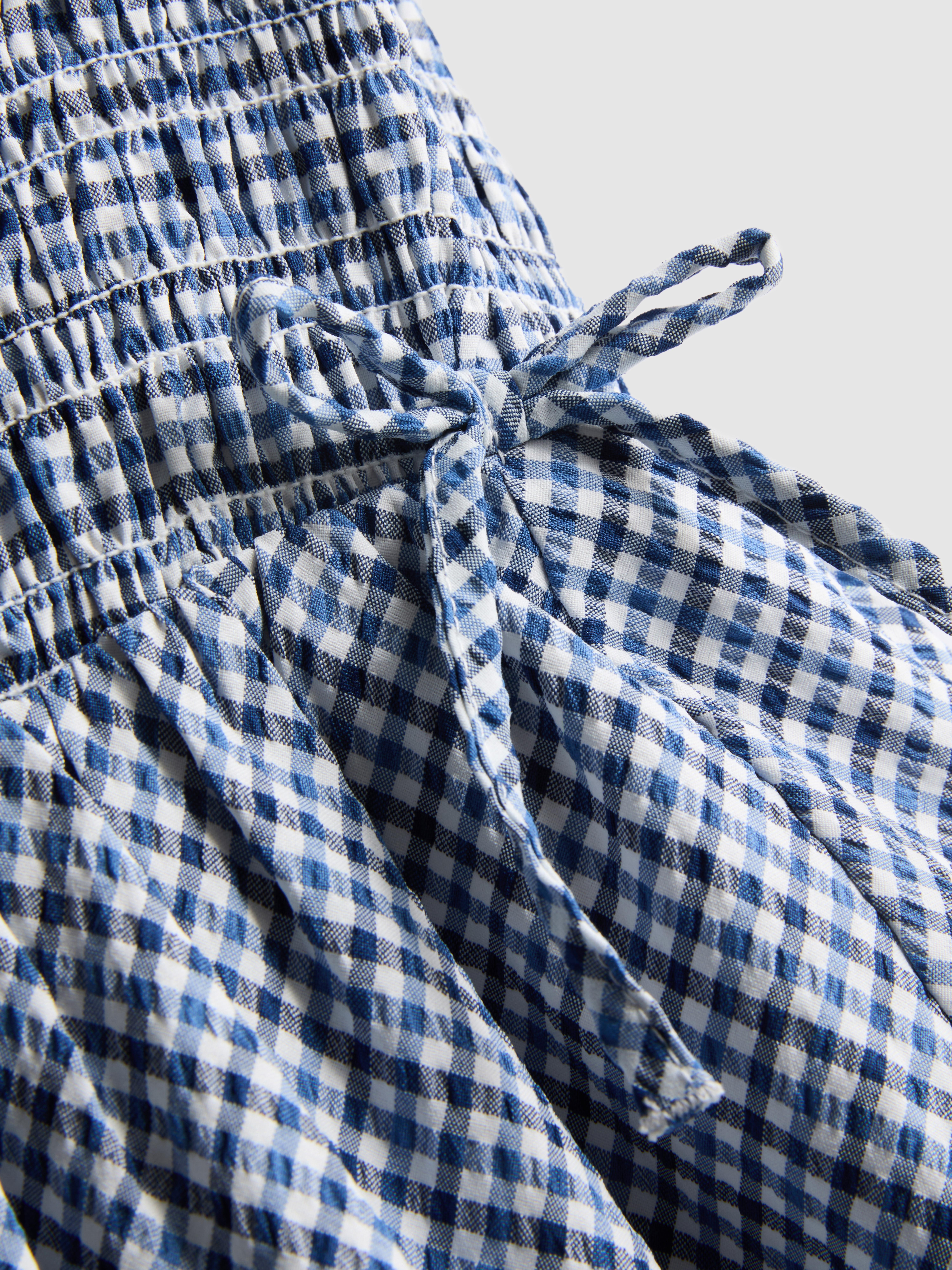 Seersucker midi-jurk met smokwerk