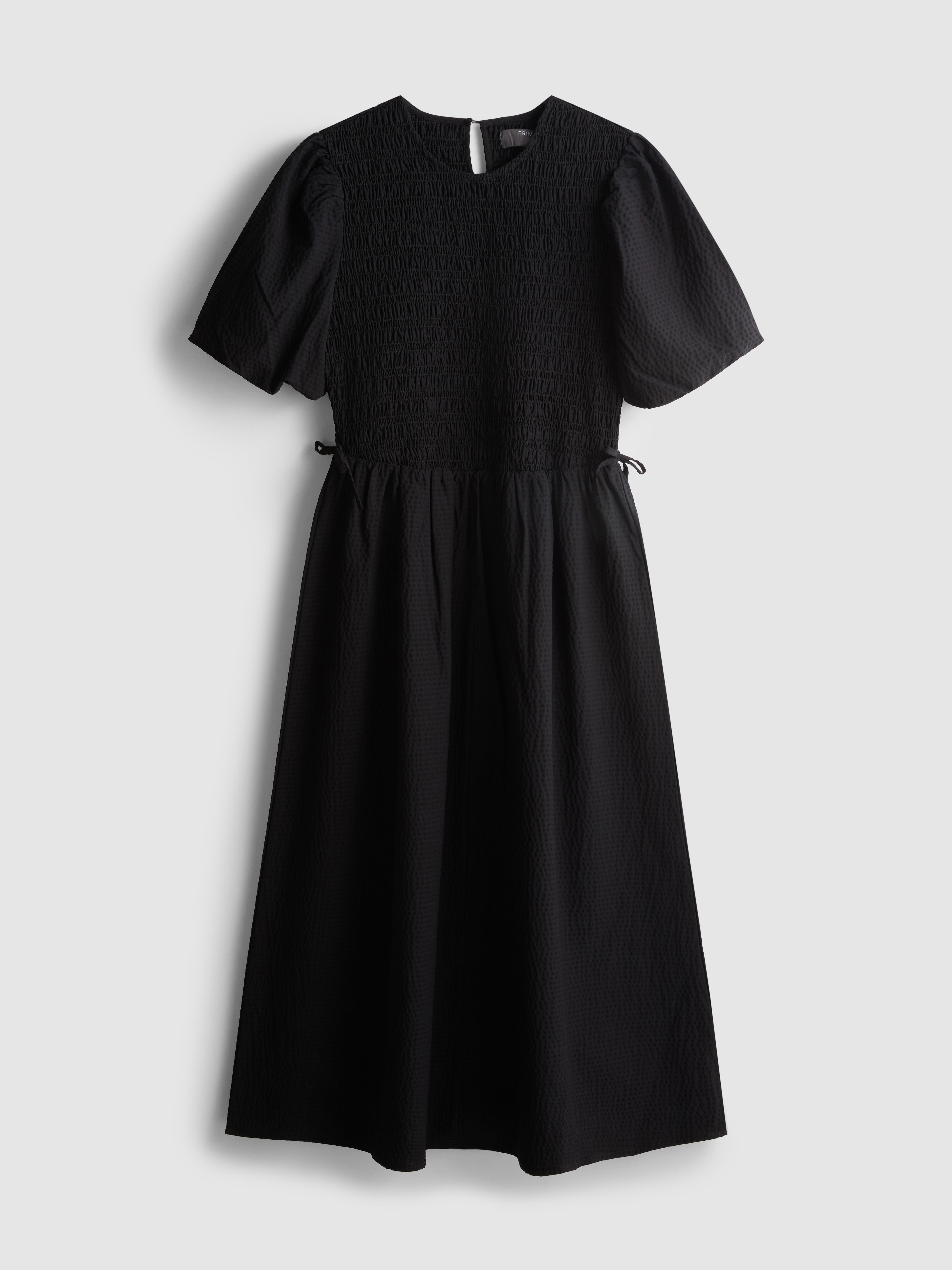 Vestido midi de sirsaca fruncido