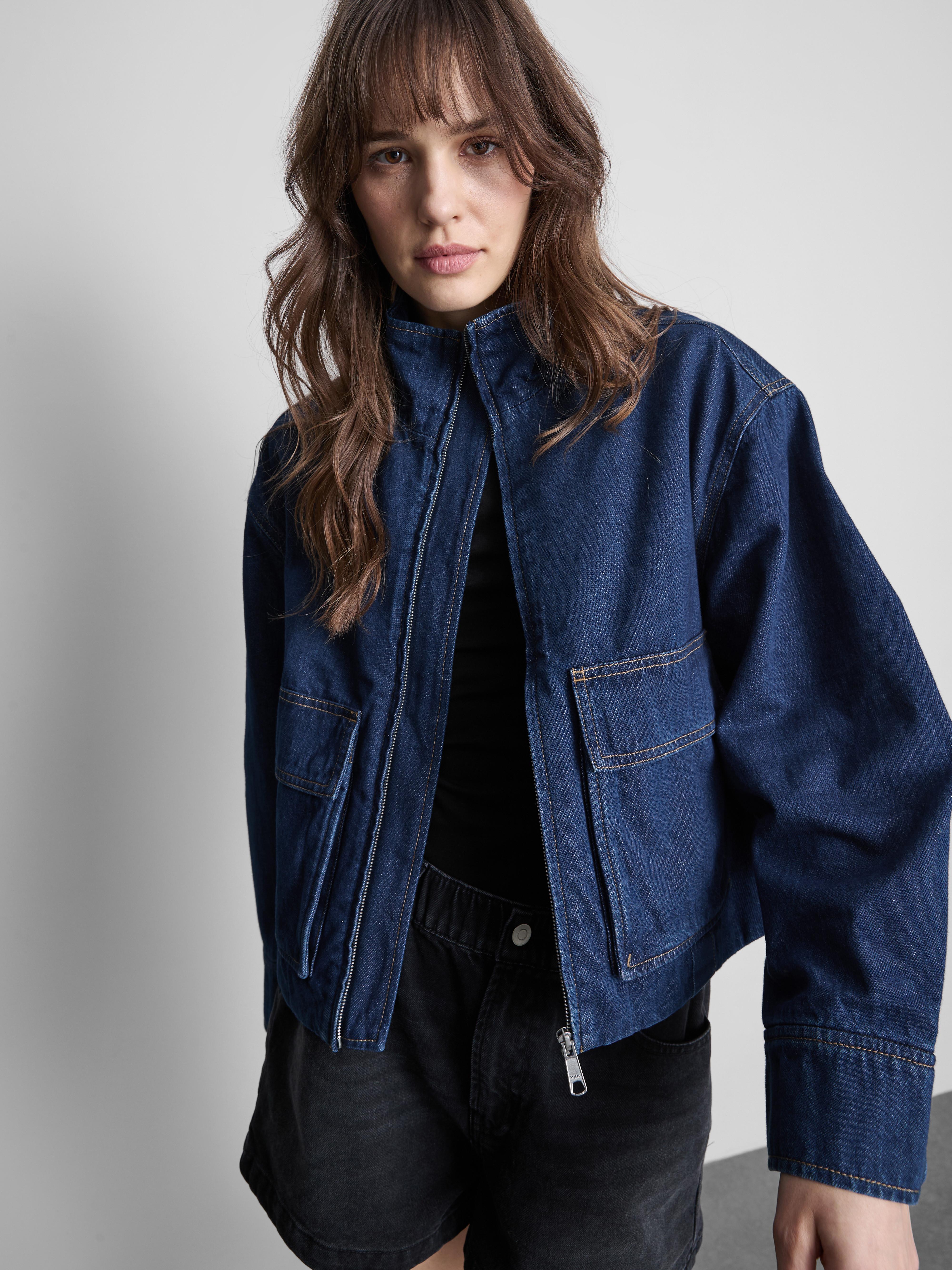 Cotton Denim Funnel Neck Jacket