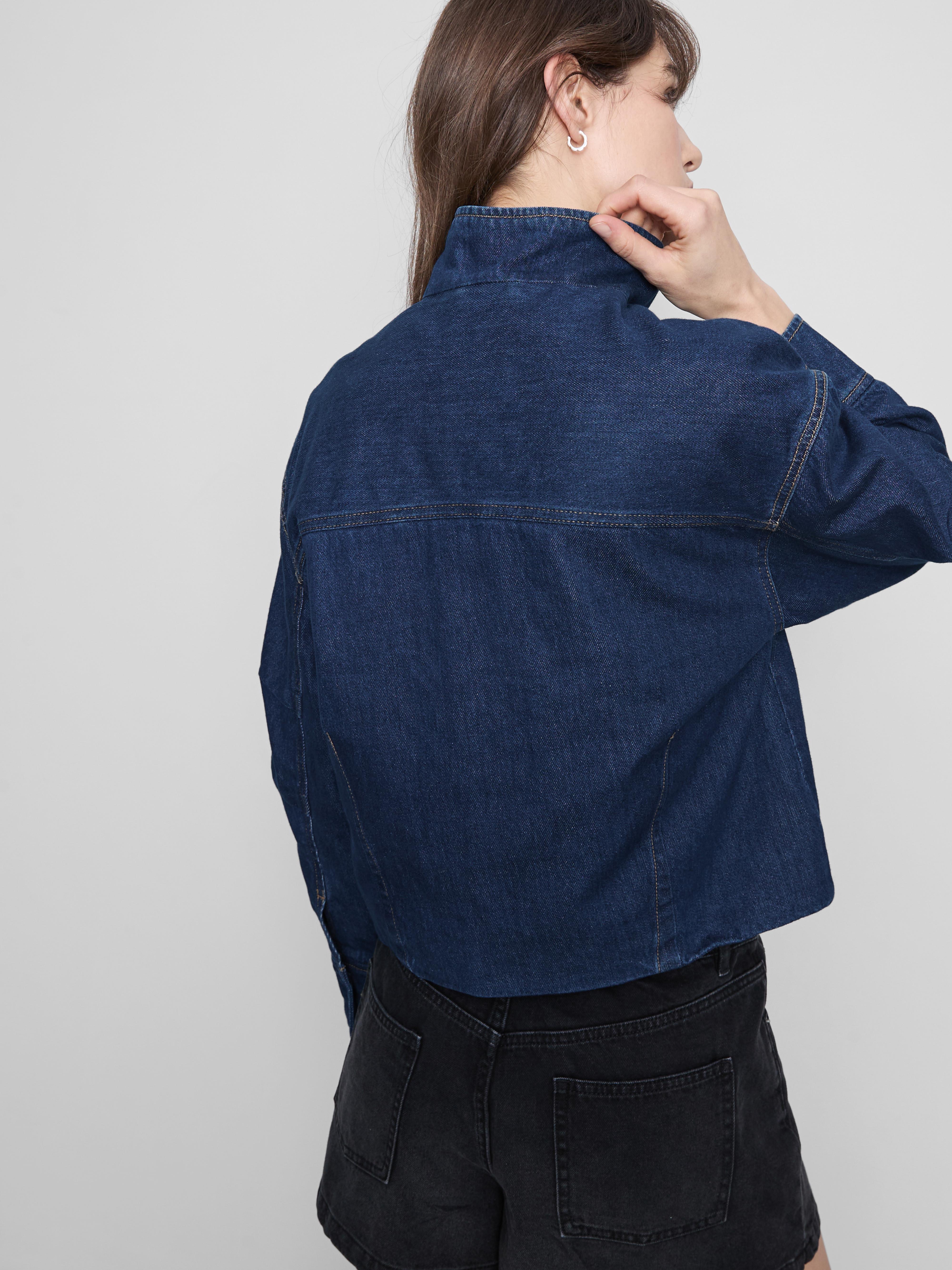 Cotton Denim Funnel Neck Jacket