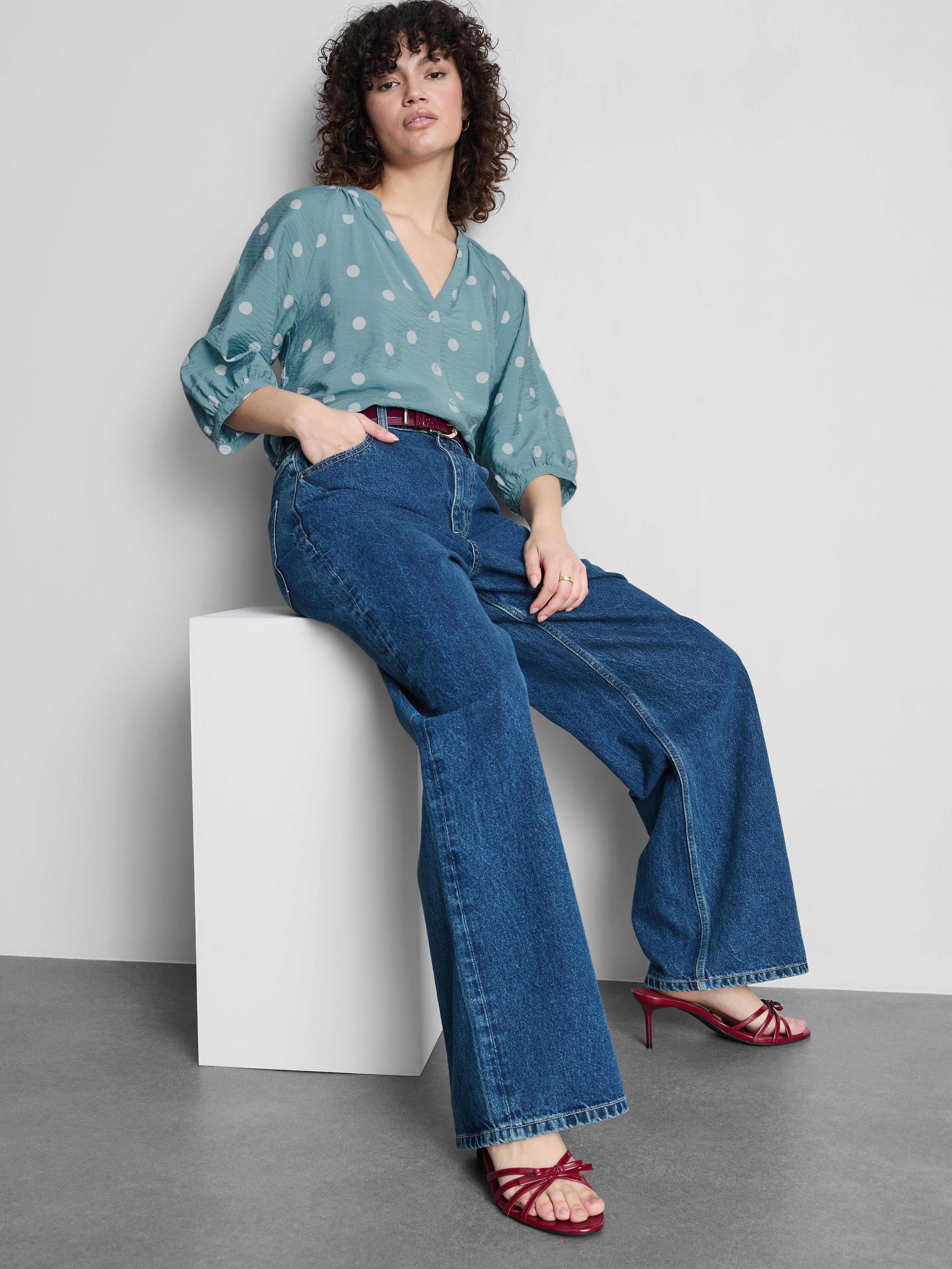 3/4-es ujjú, V-nyakú blúz