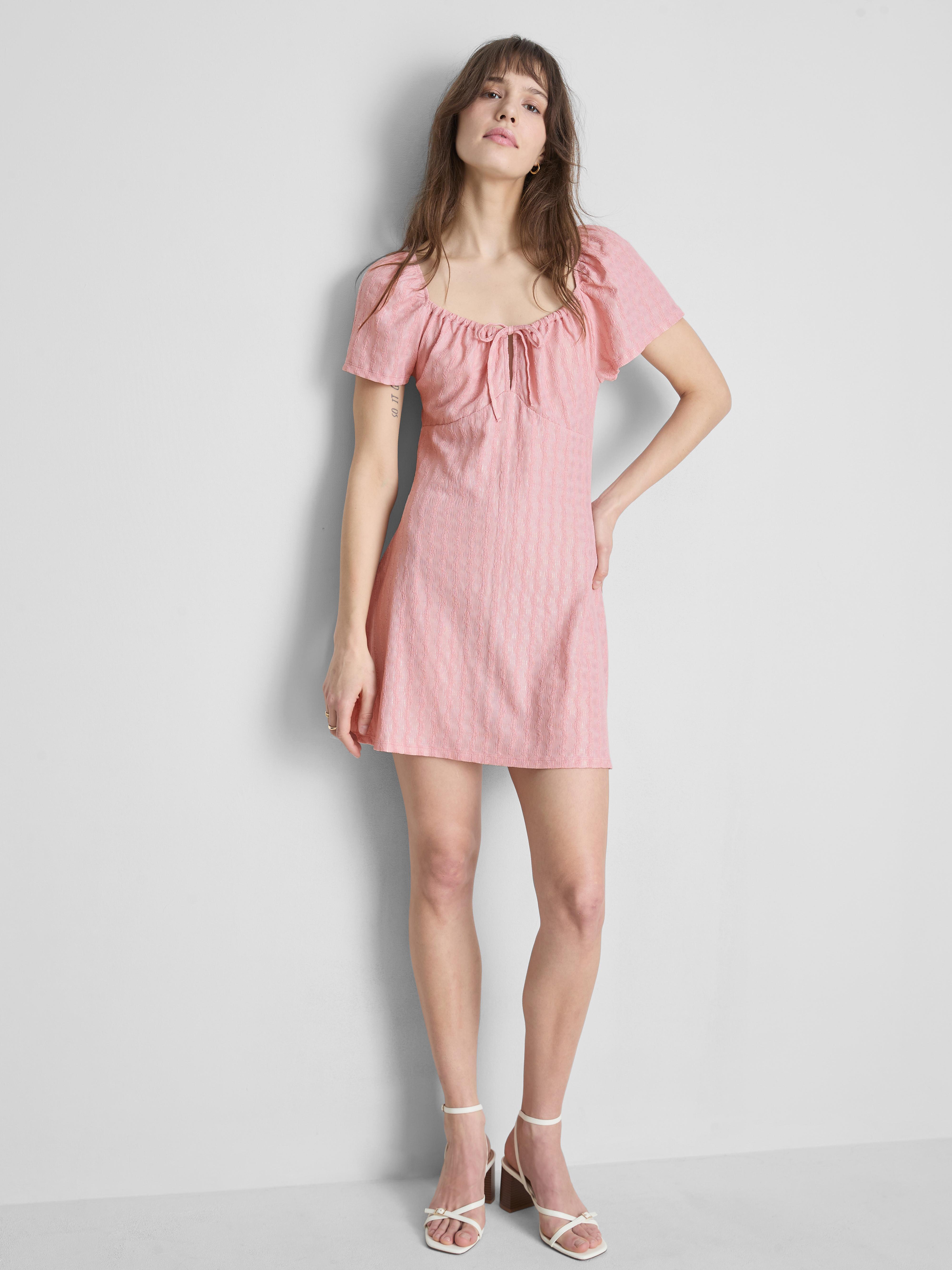 Crinkle Cap-Sleeve Mini Dress