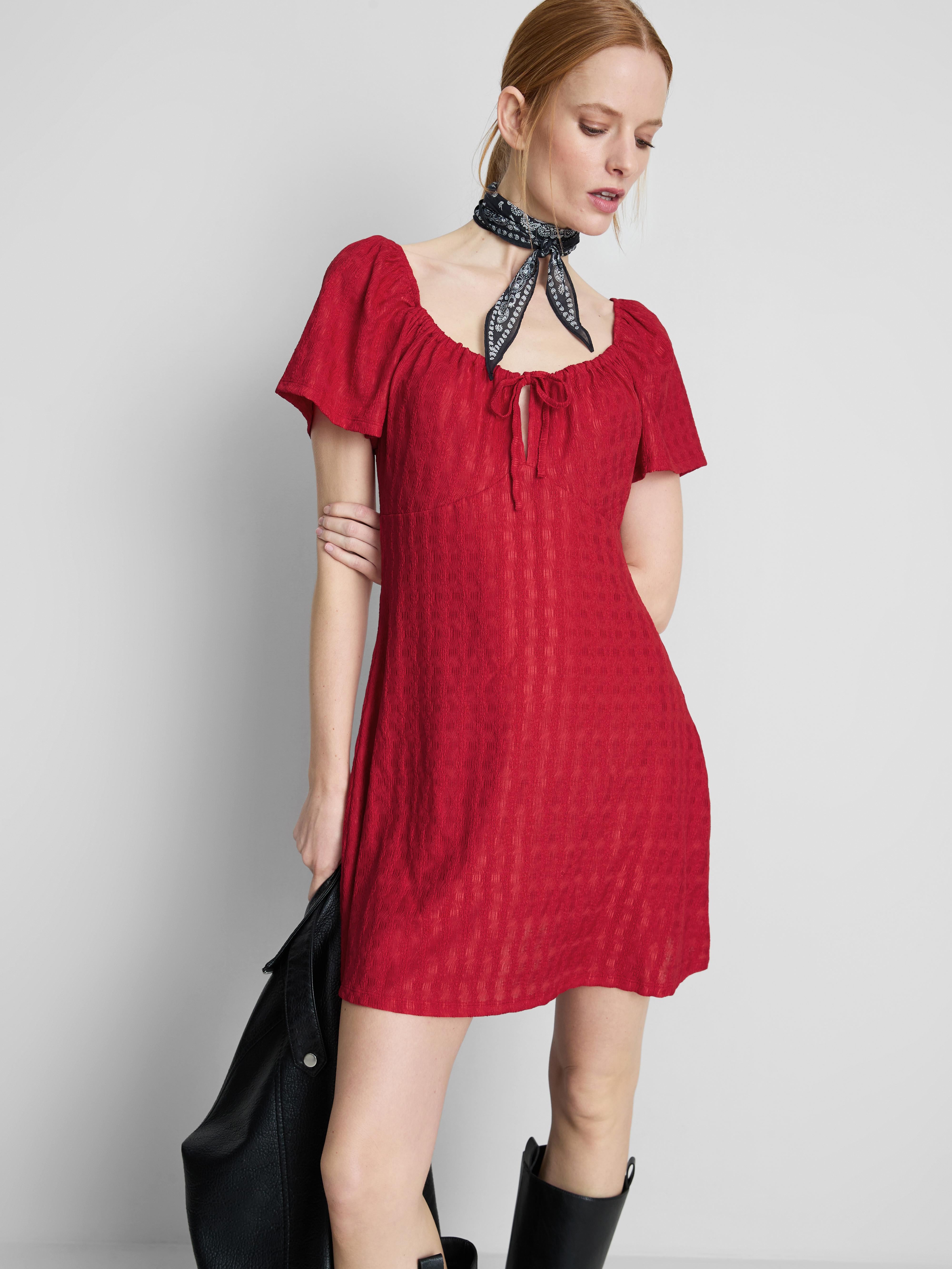 Crinkle Cap Sleeve Mini Dress