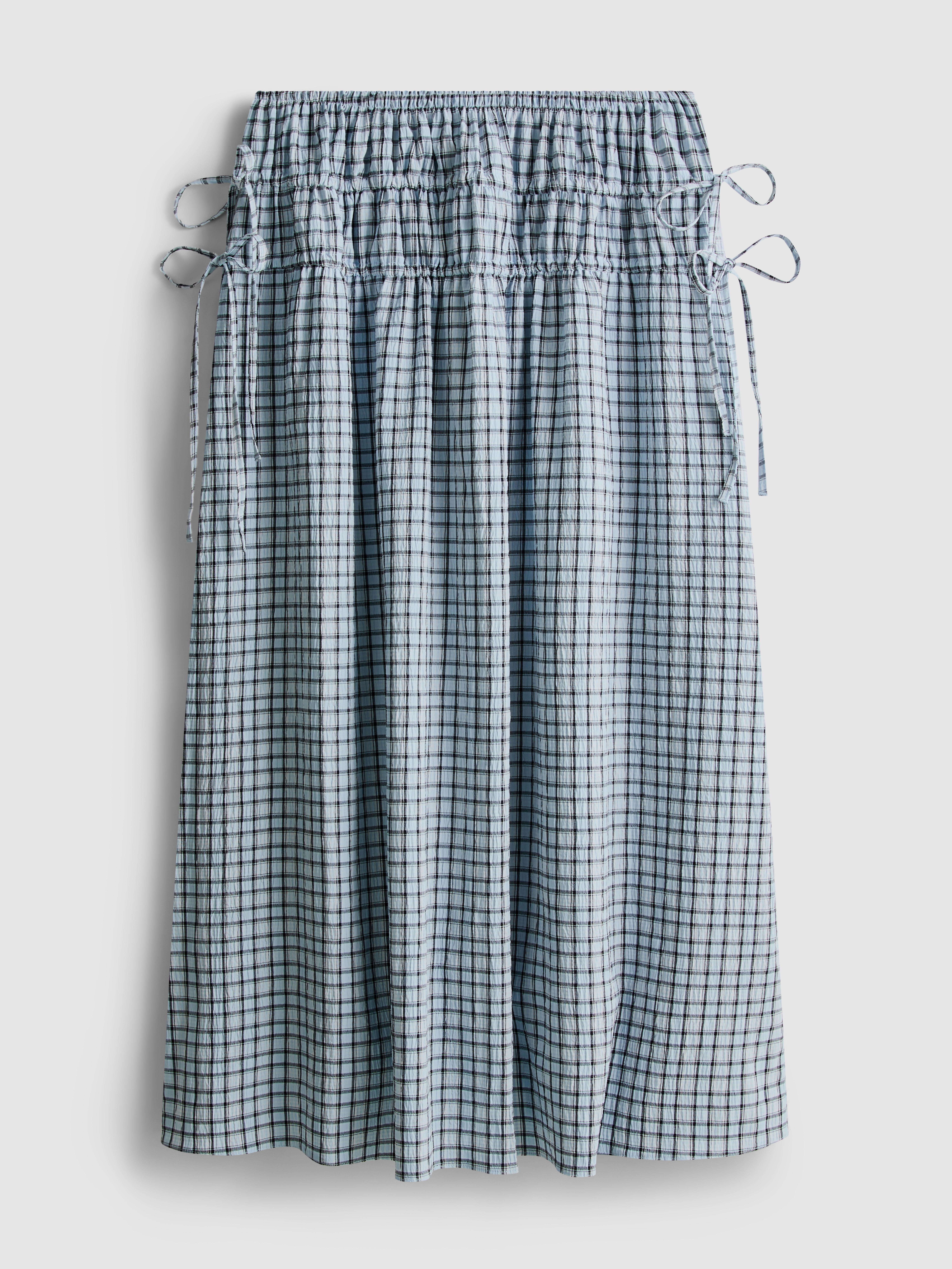 Gathered Check Midi Skirt