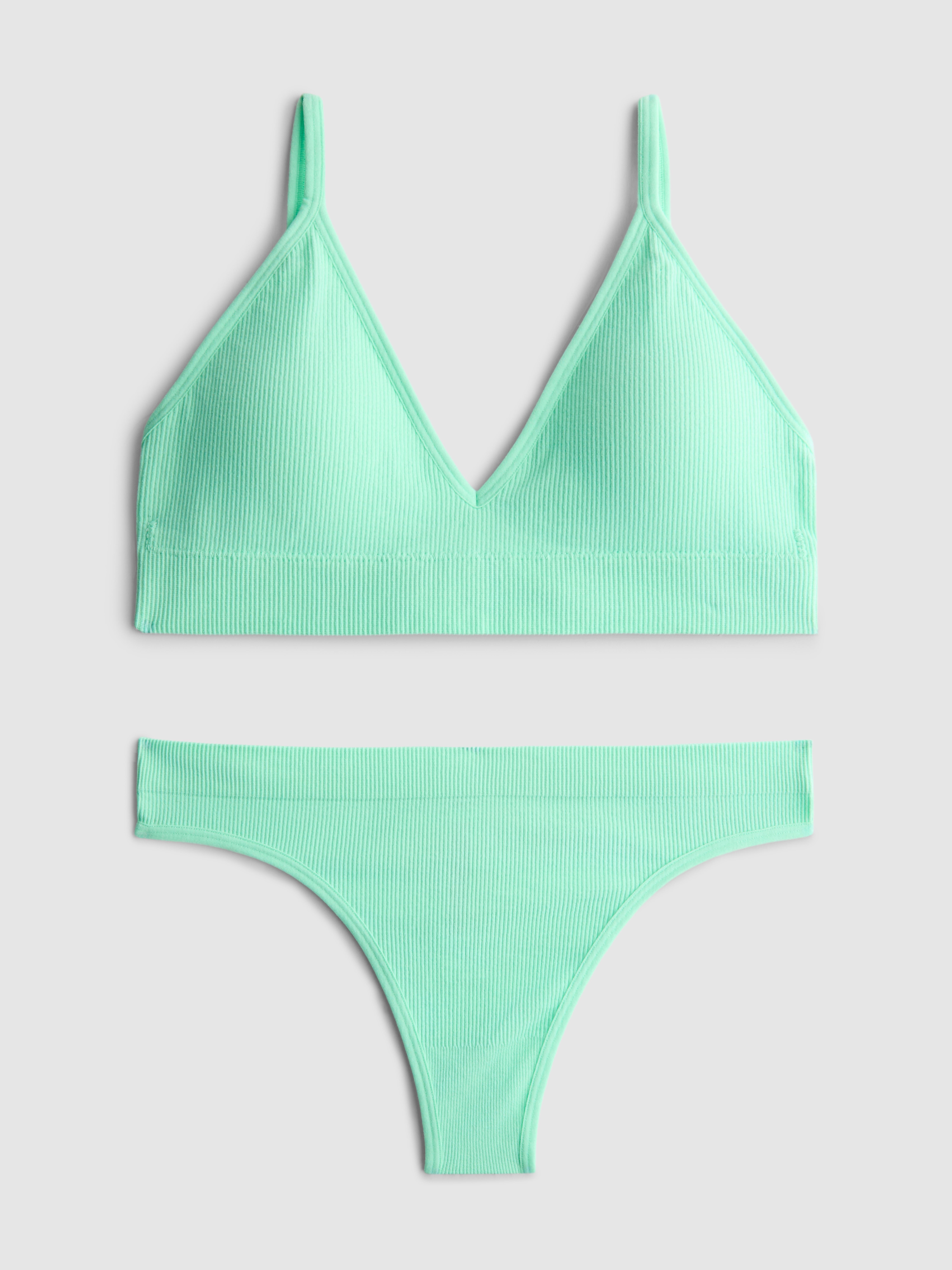 Seamless Padded Triangle Bra and Thong Set