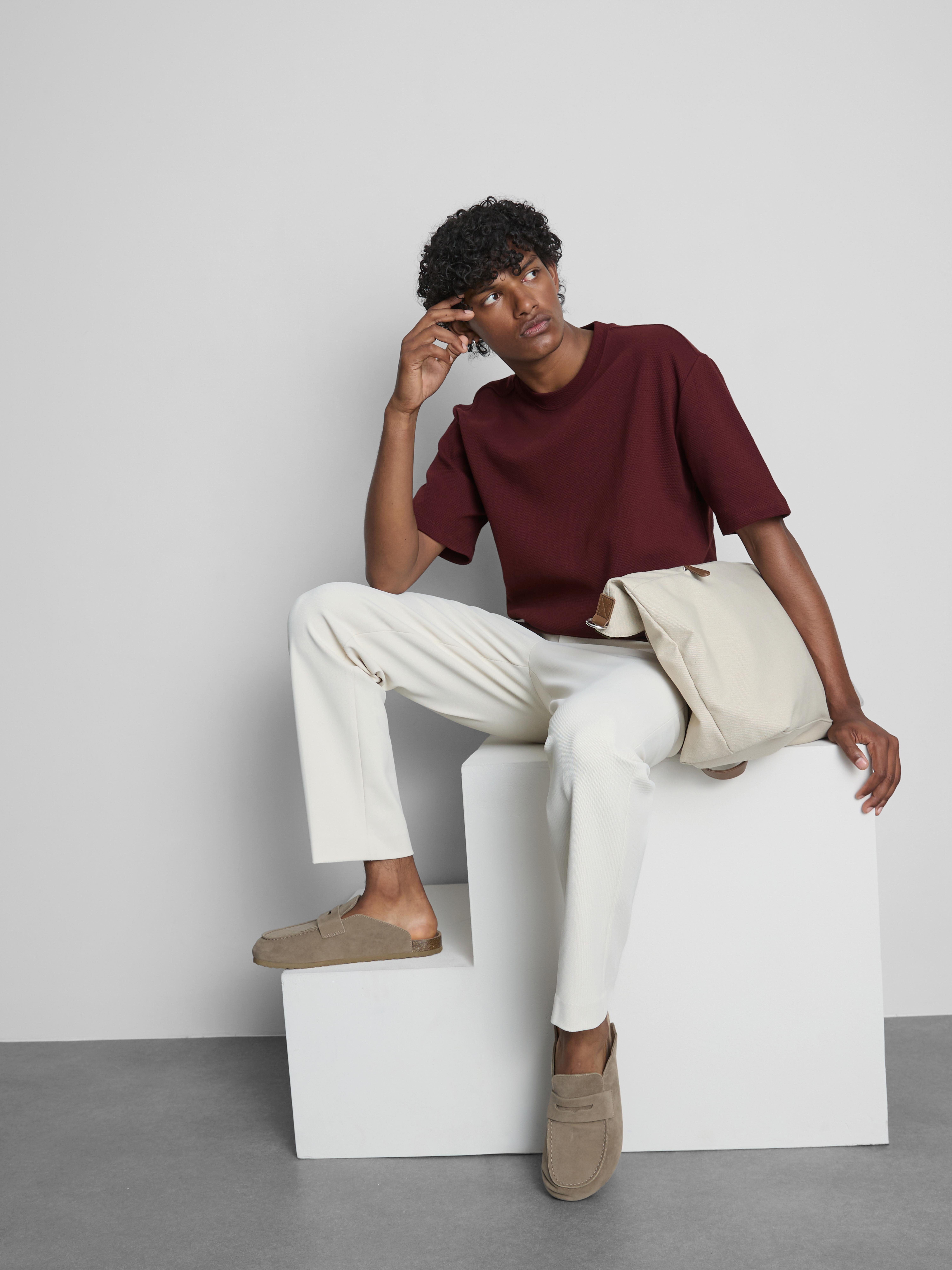 The Edit Textured Cotton T-Shirt Burgundy