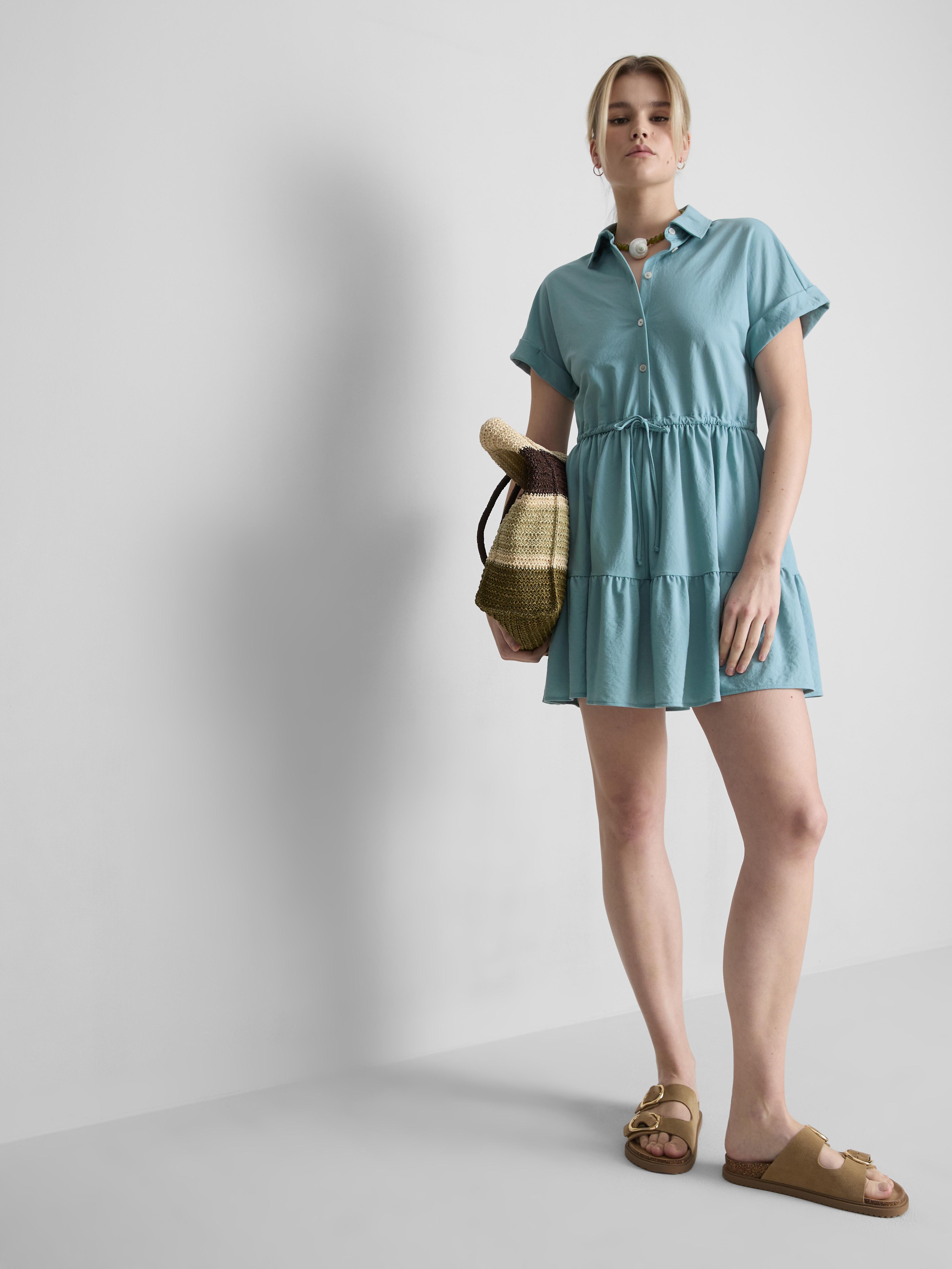 Short-Sleeve Tiered Mini Dress