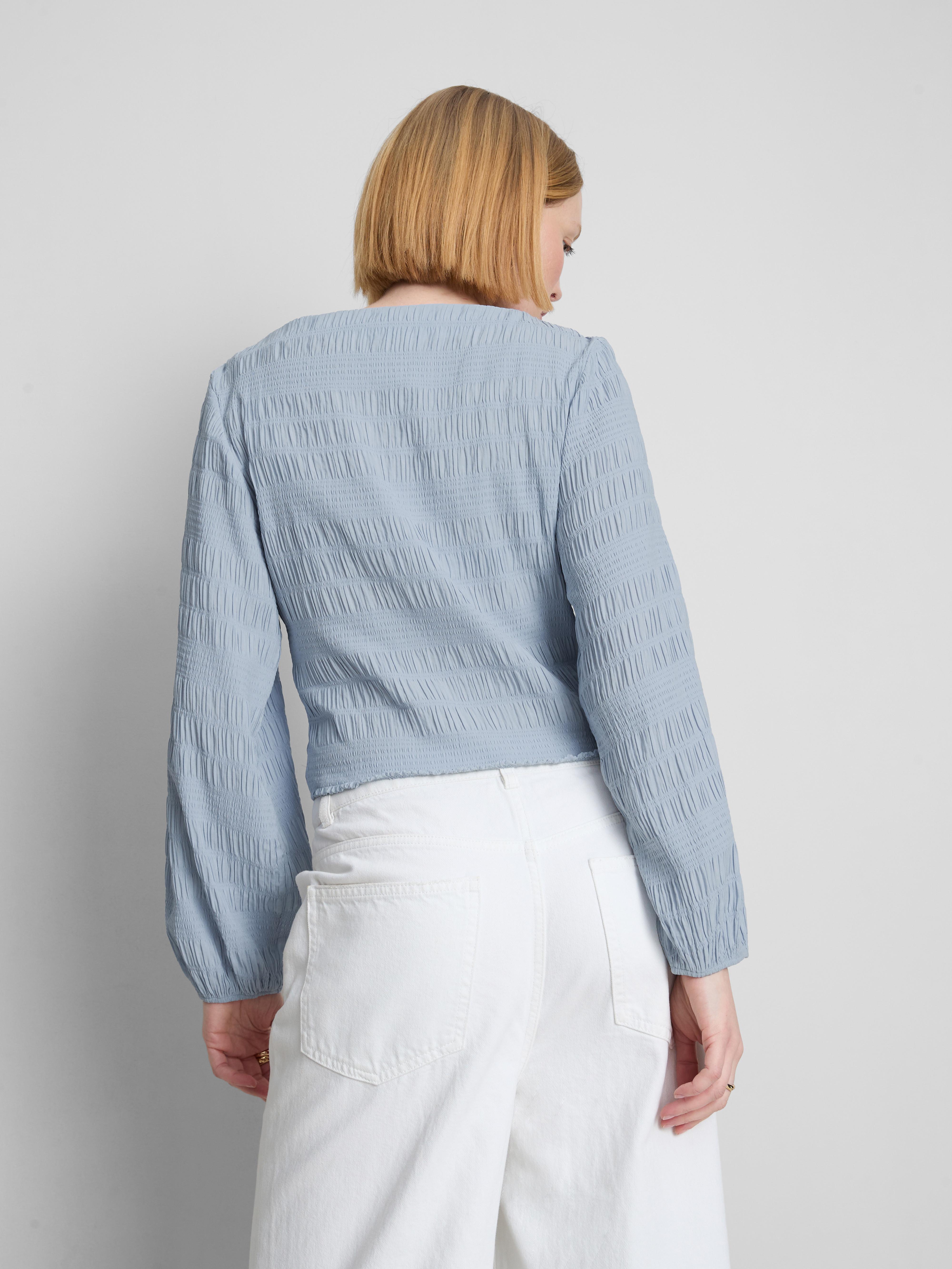 Shirred Boat Neck Long Sleeve Top