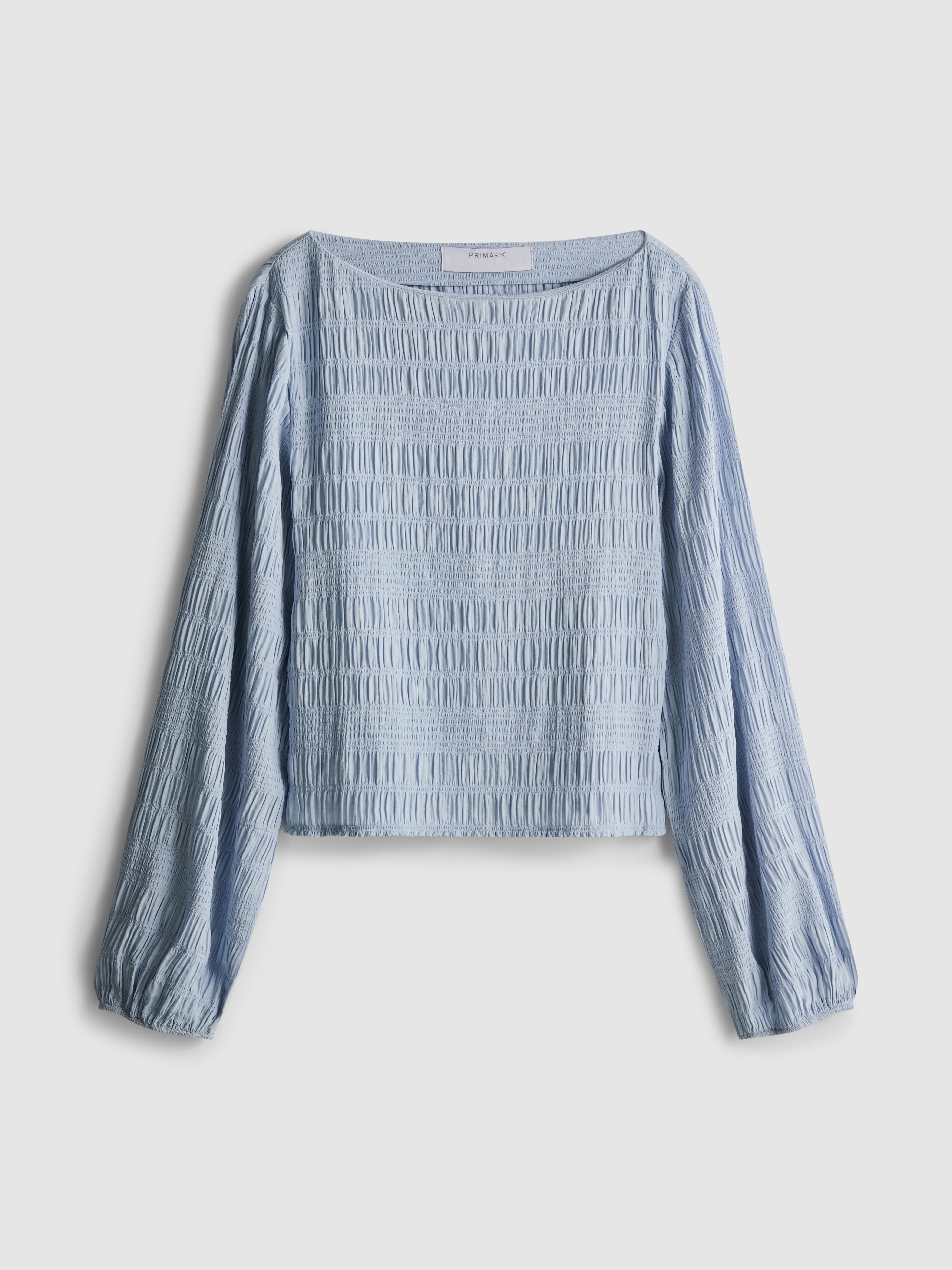 Shirred Boat Neck Long Sleeve Top