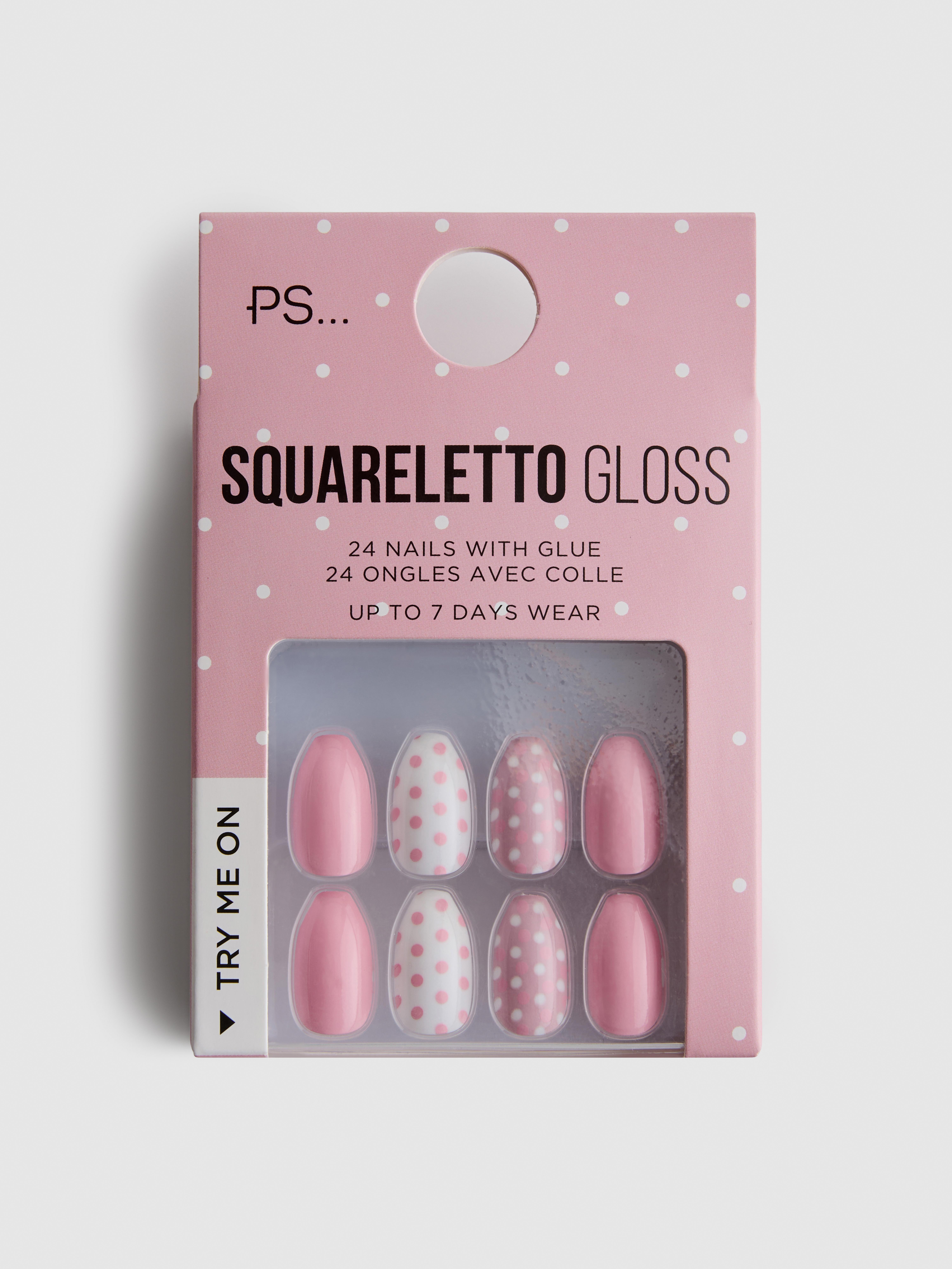 Faux ongles brillants Squareletto à pois PS...