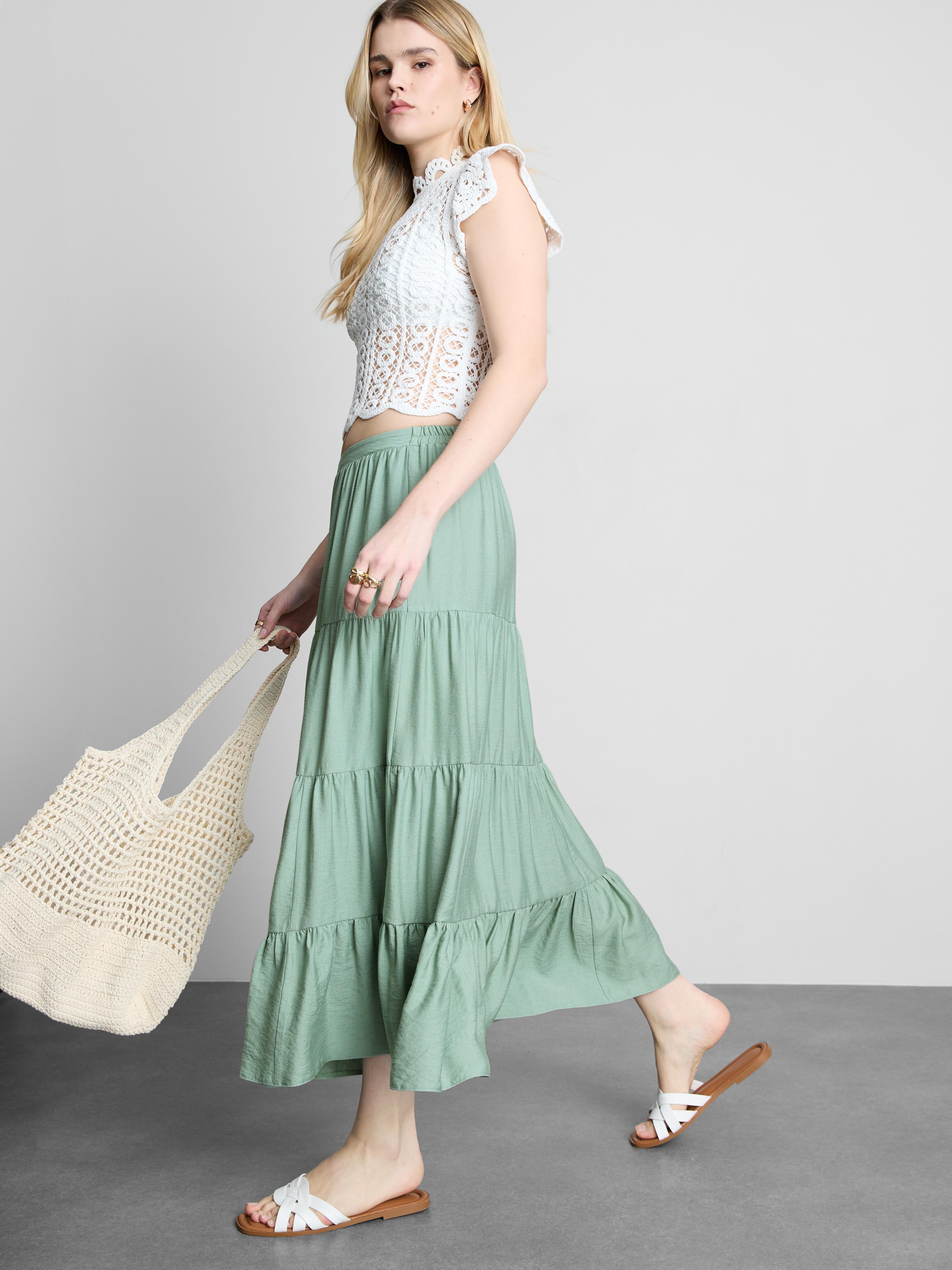 Fustă maxi în straturi Verde deschis