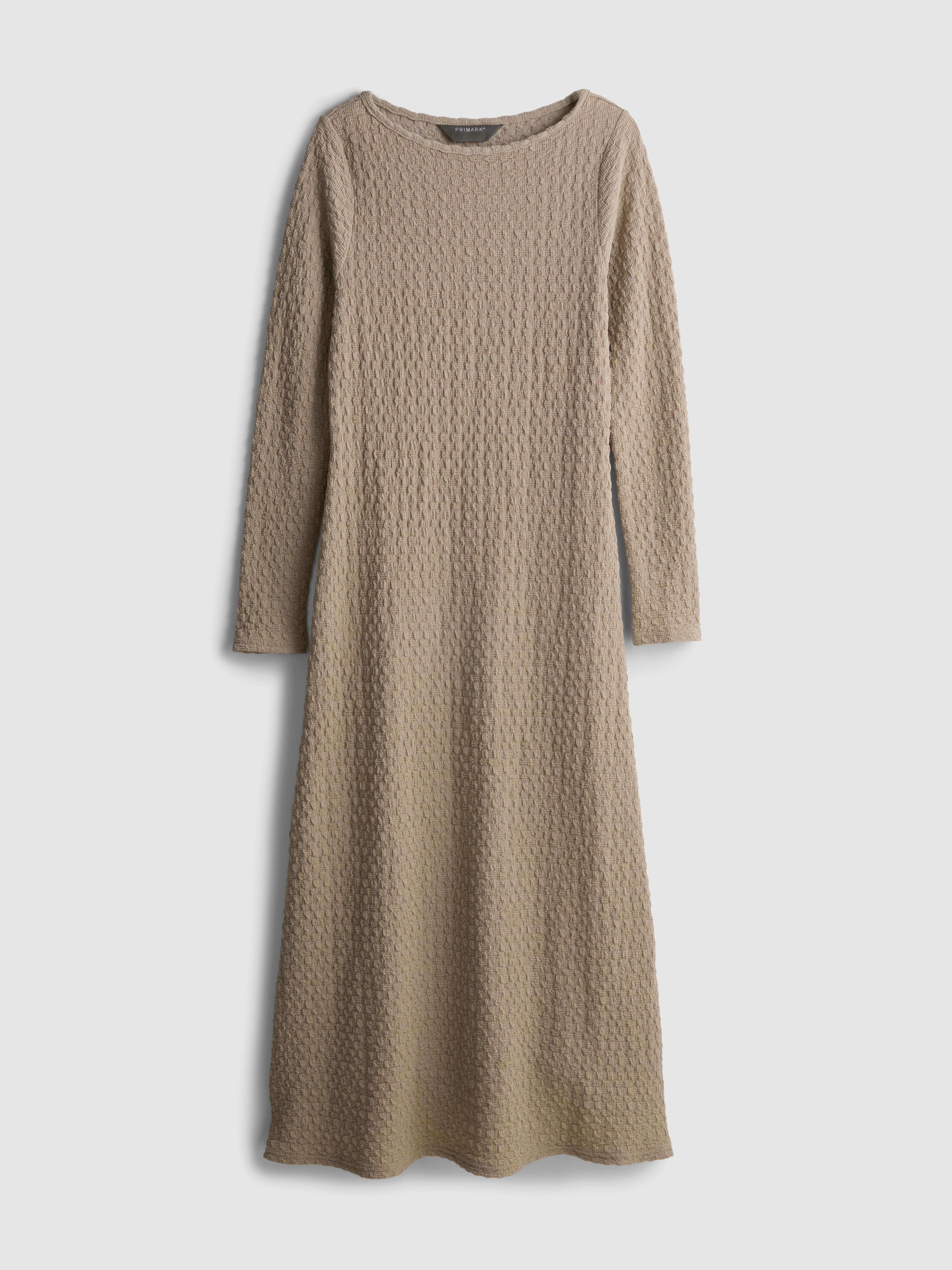 Women's Stone Long-Sleeve Textured Midi Dress