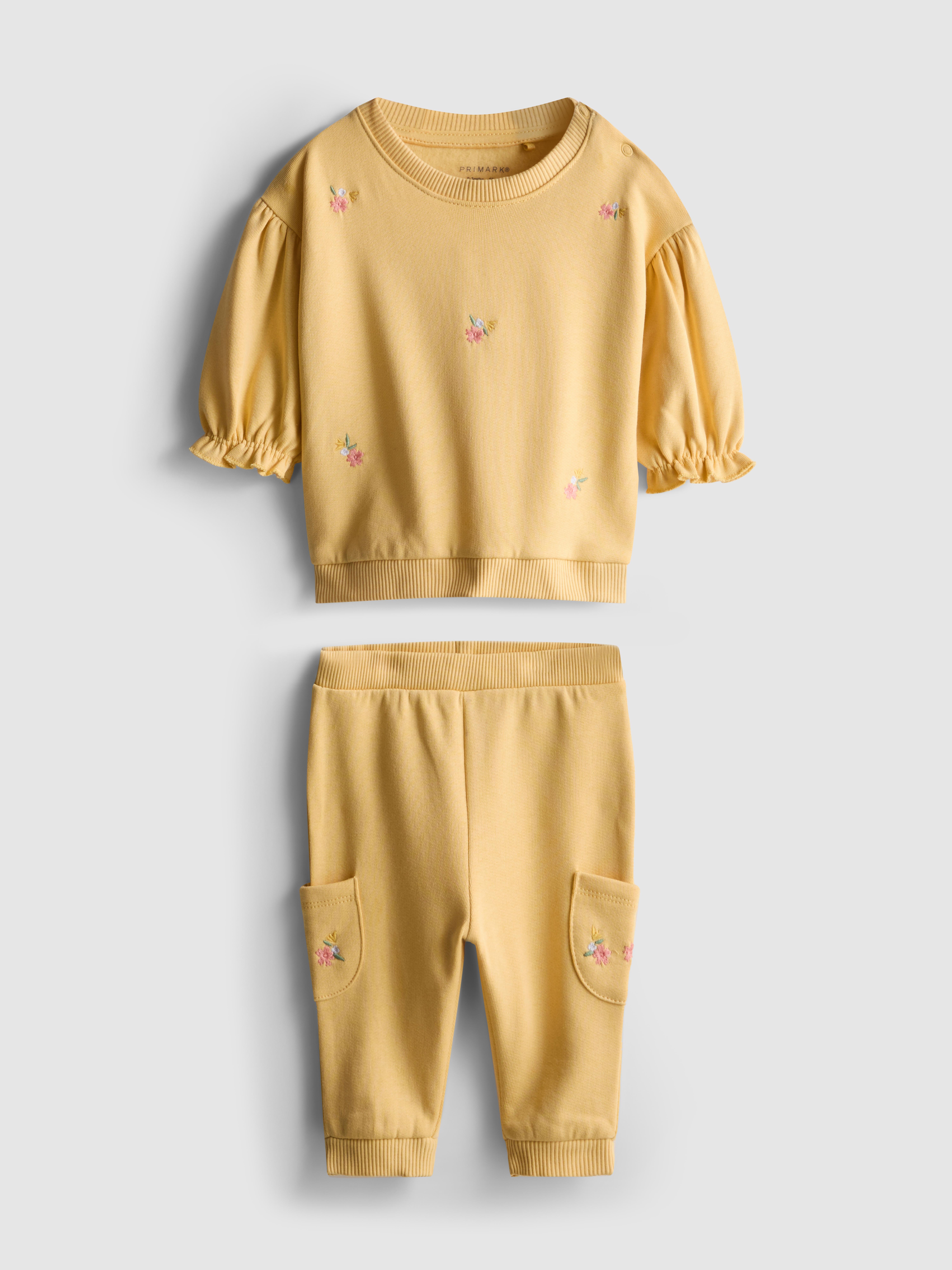 Baby Girls Yellow 0-36mths | Floral Embroidered Sweatshirt and Joggers Set