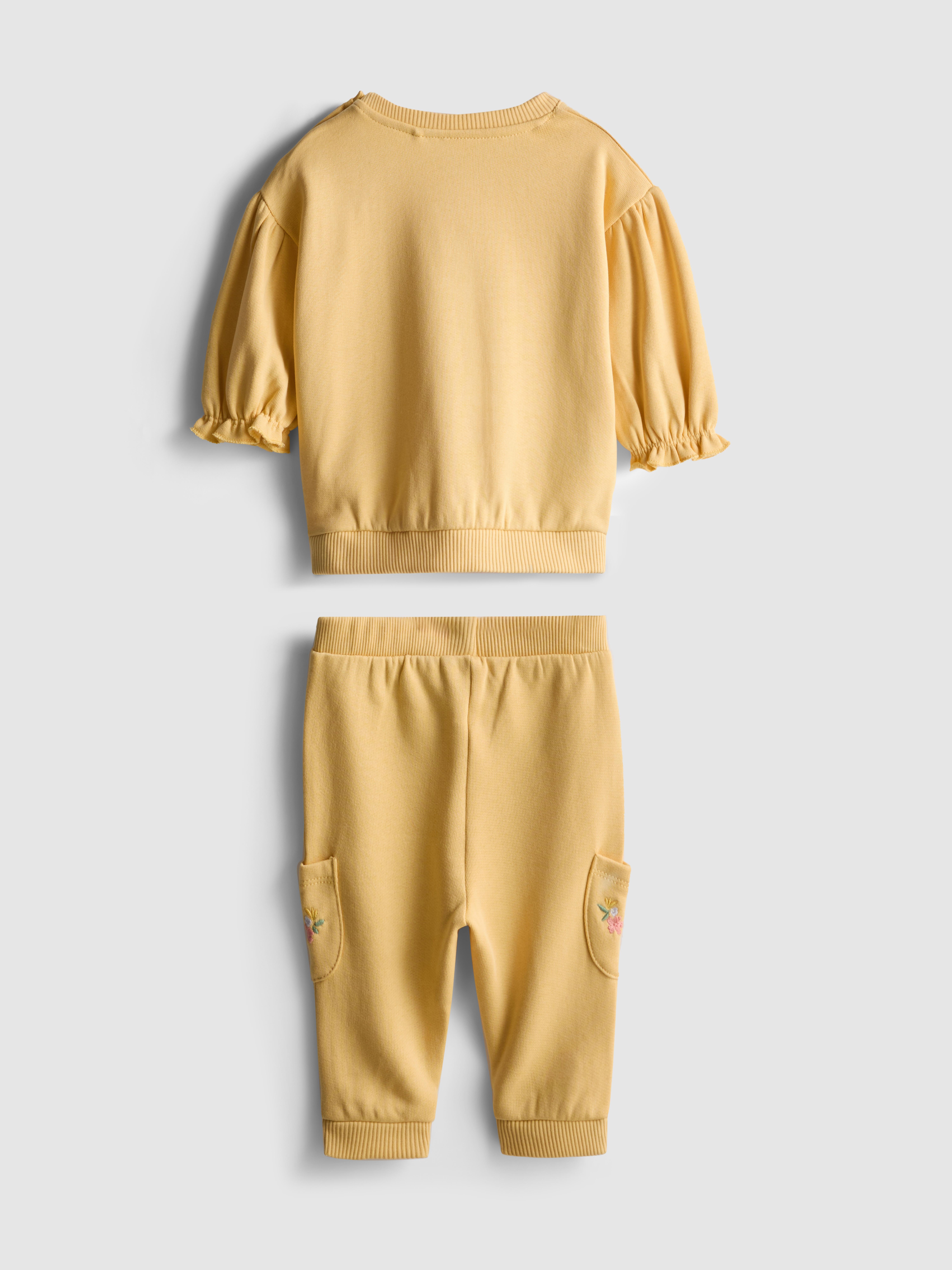 Baby Girls Yellow 0-36mths | Floral Embroidered Sweatshirt and Joggers Set