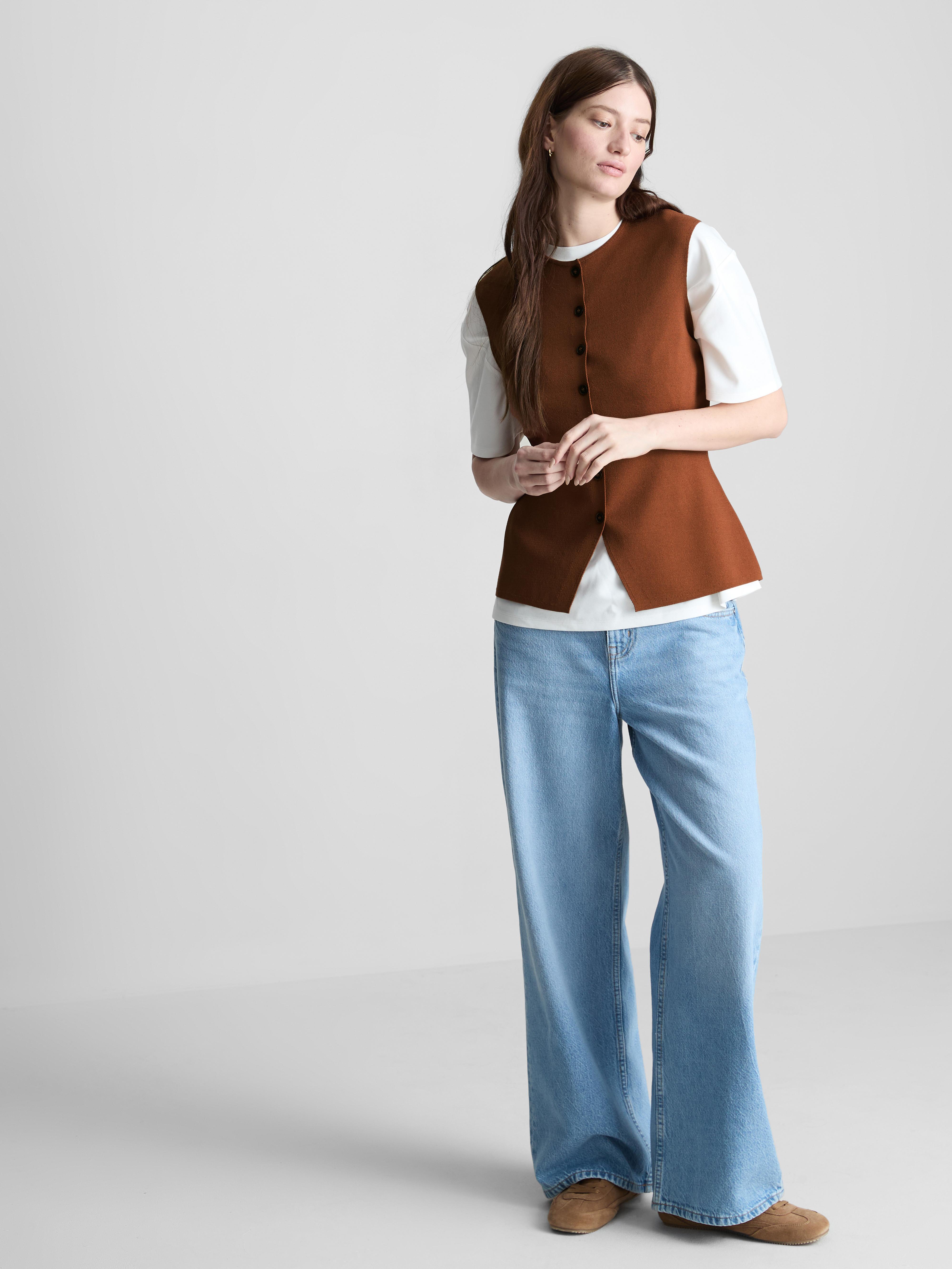 Women's Burnt Orange The Edit Knitted Button-Through Tank Top