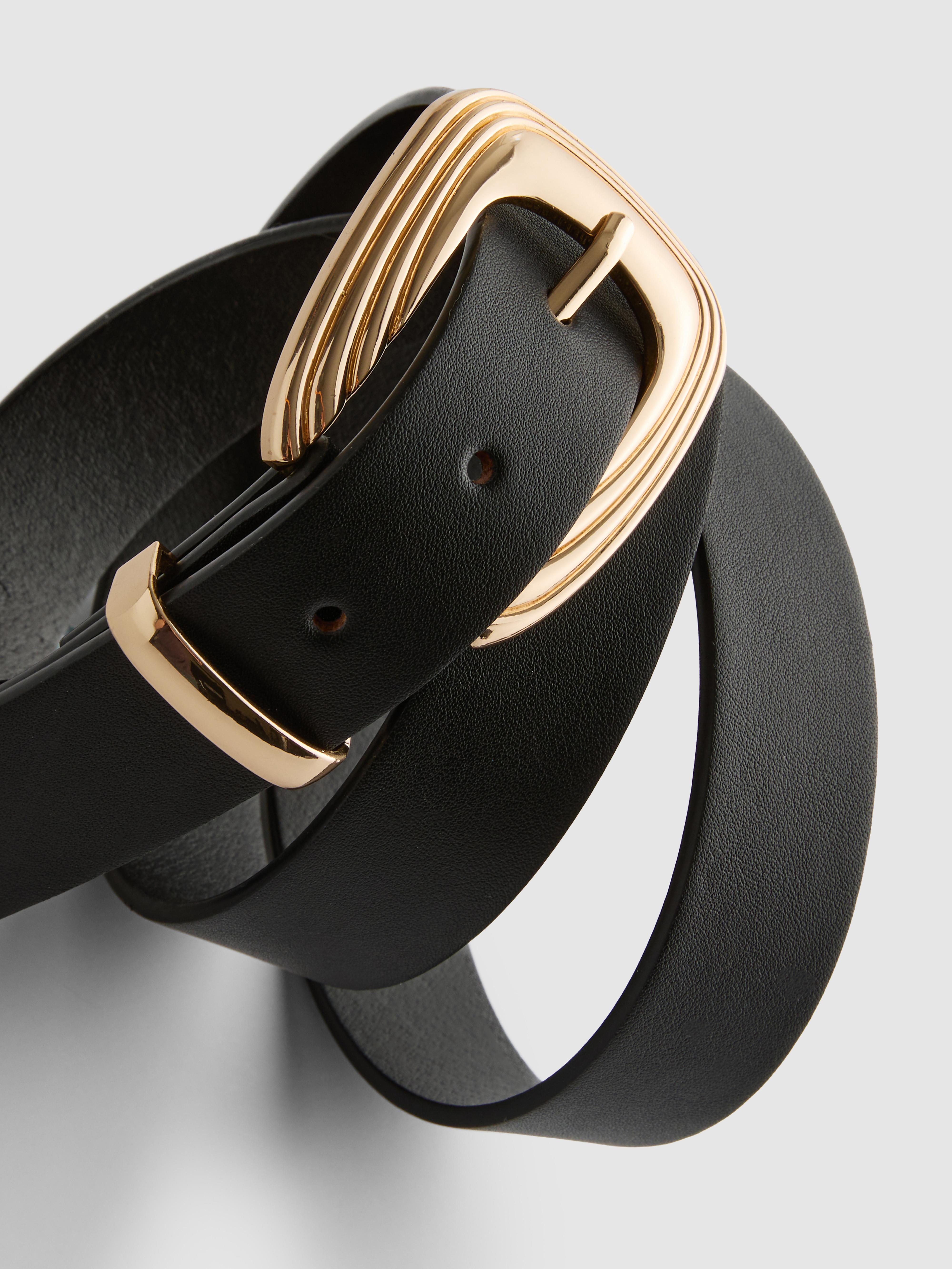 Women's Black Textured Buckle Belt
