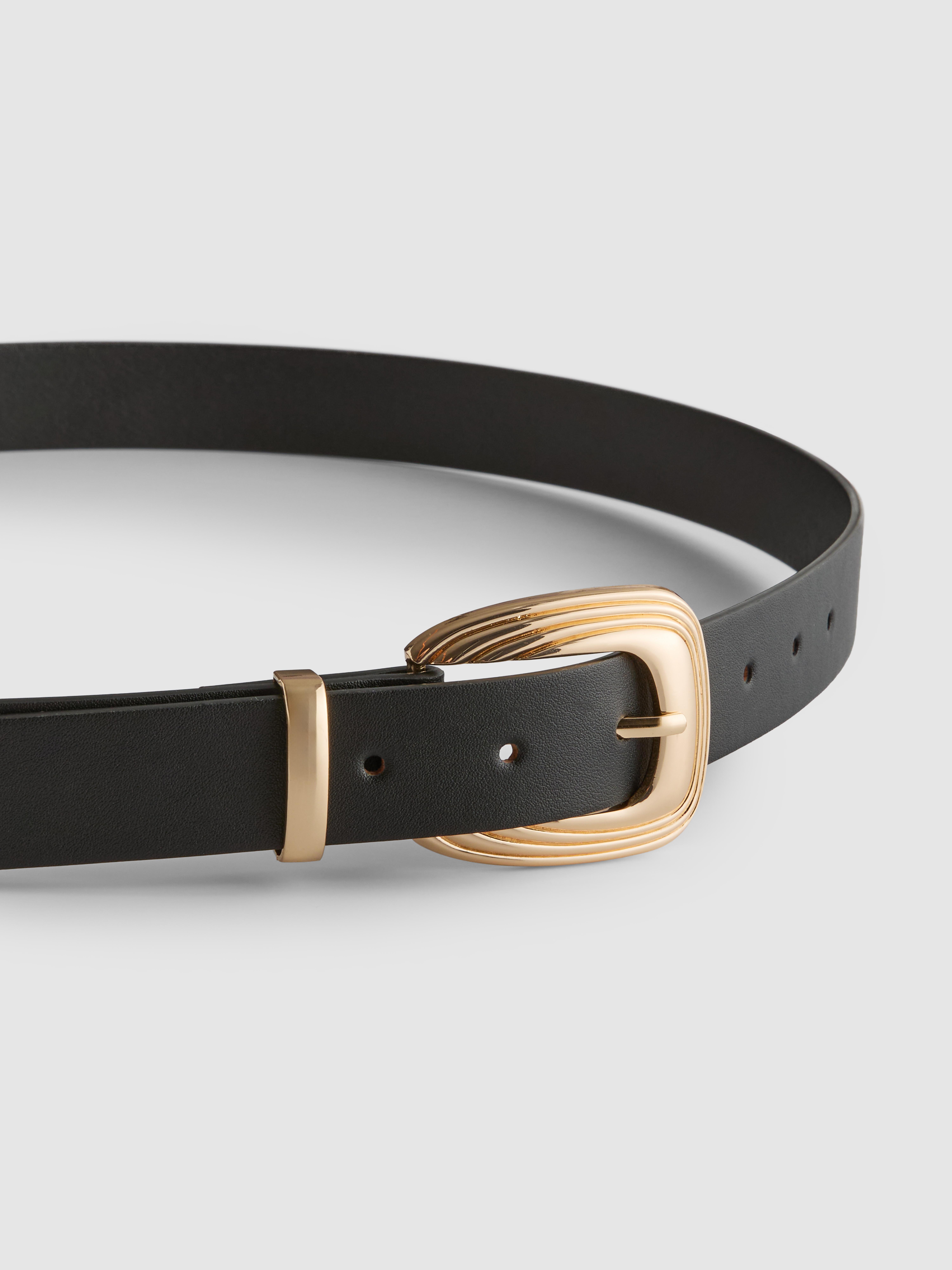 Women's Black Textured Buckle Belt
