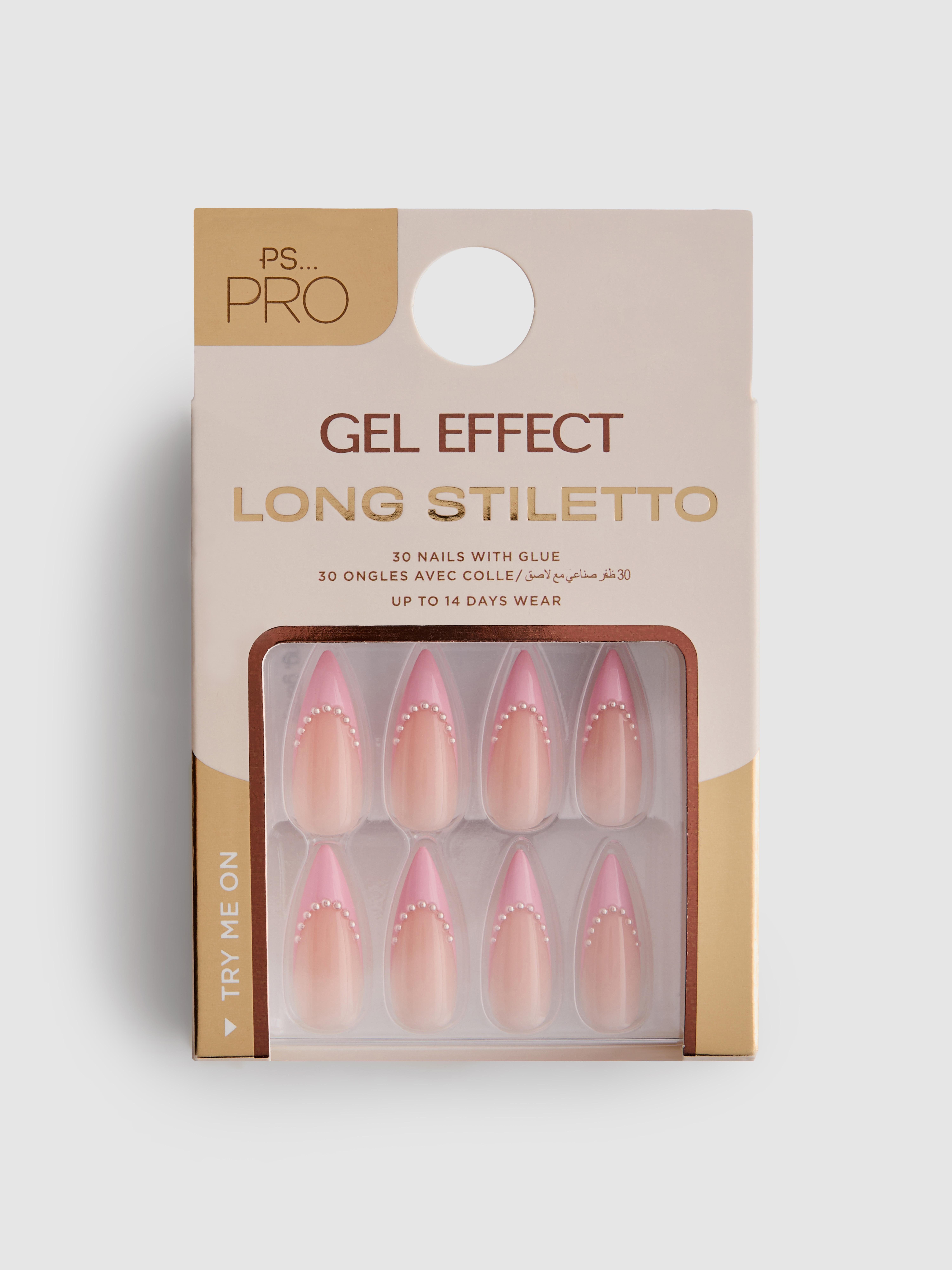 PS... Pro Long Stiletto Faux Pearl Gel Effect False Nails