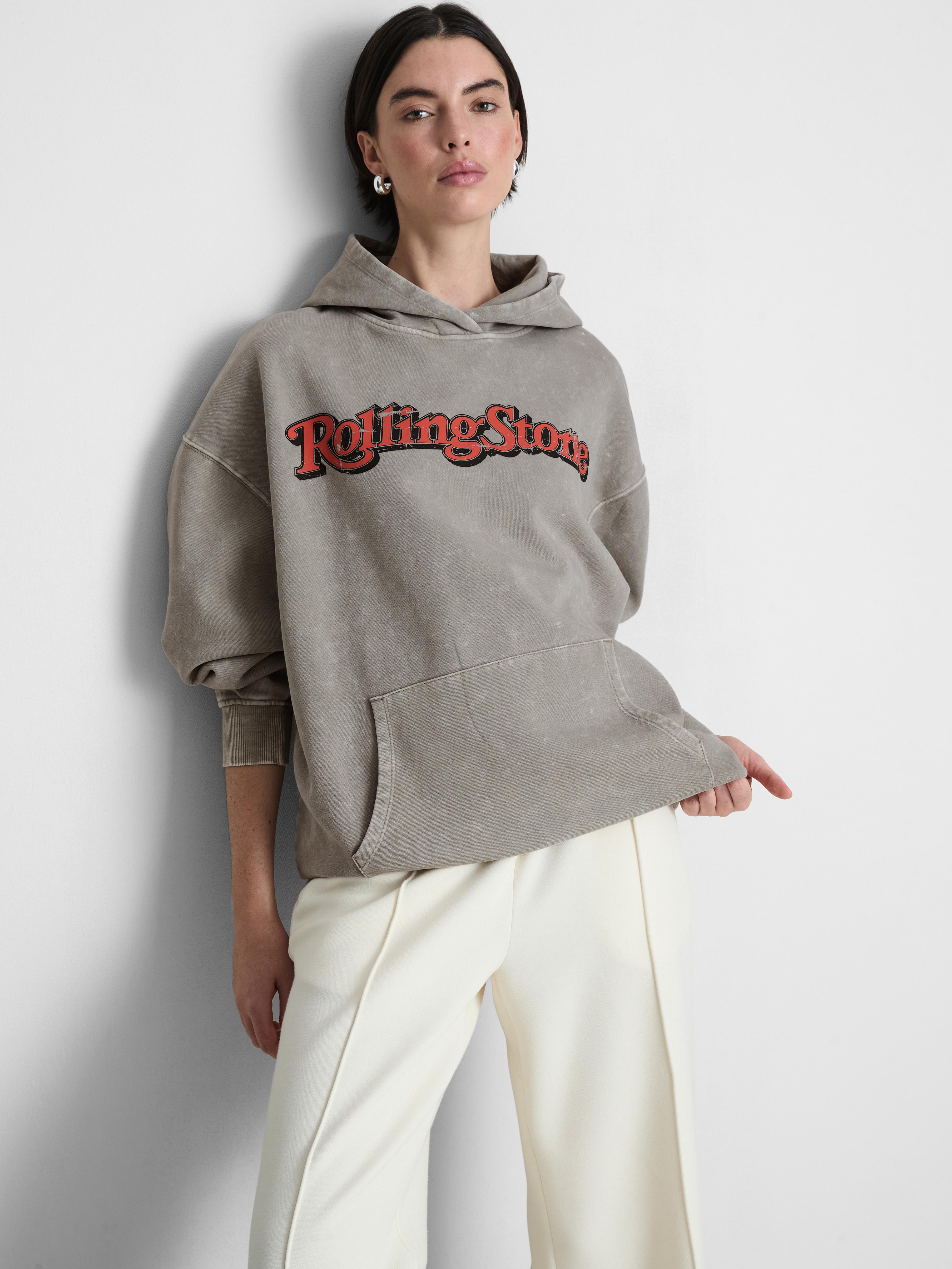 Sweat à capuche oversize en coton délavé The Rolling Stones