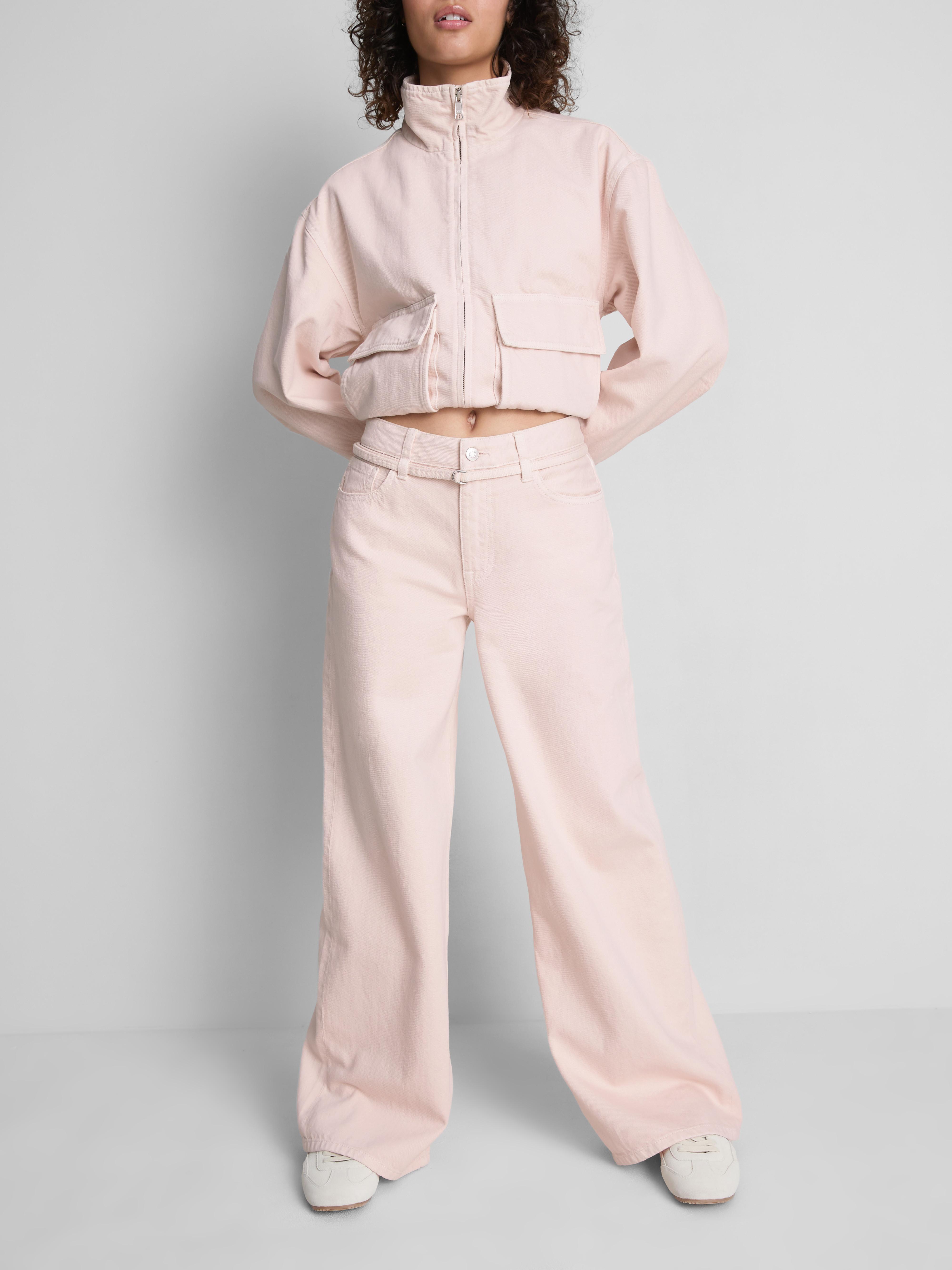 Cotton Denim Belted Wide Leg Jeans