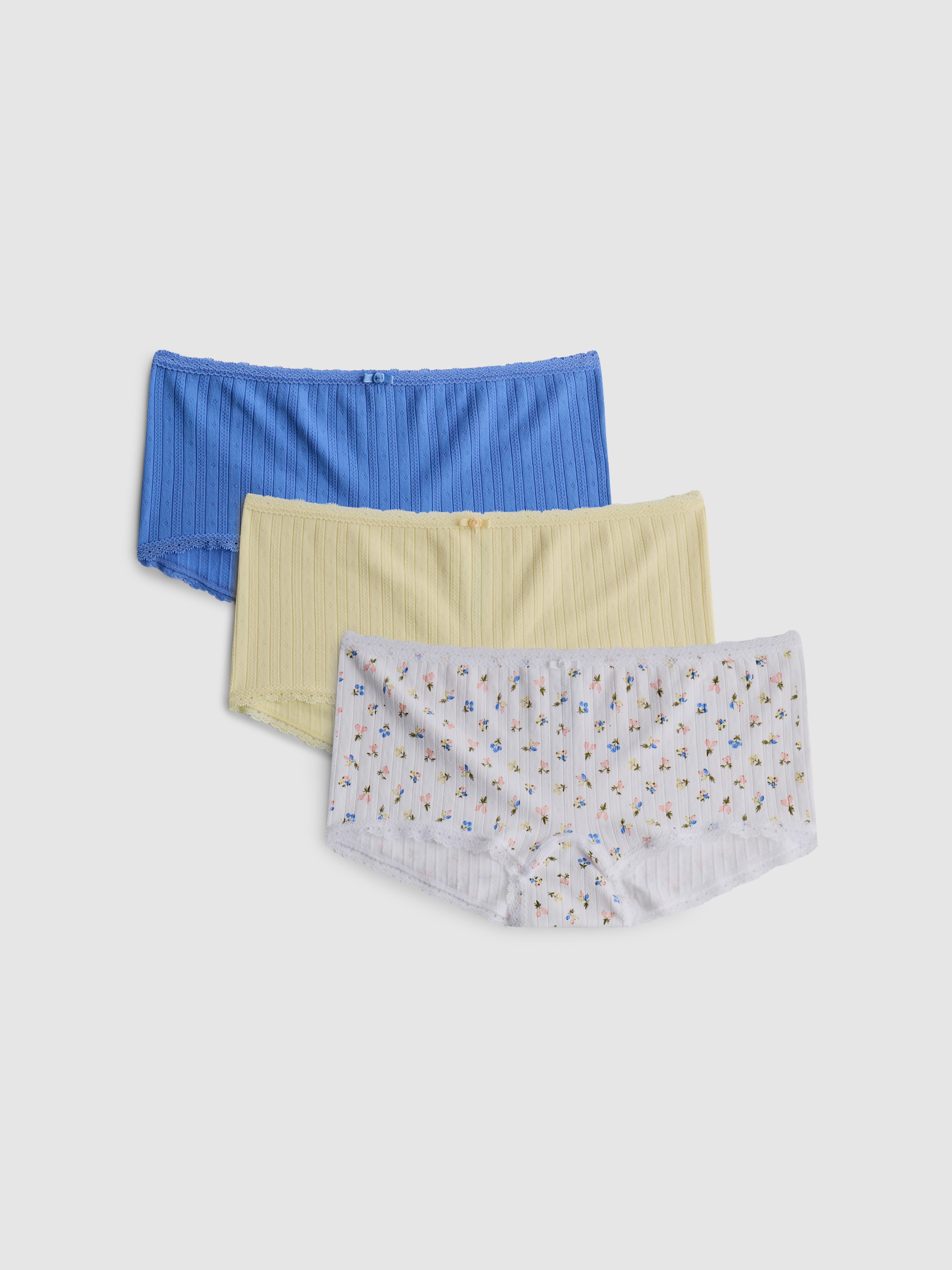 3pk Pointelle Mini Boy Shorts Cream