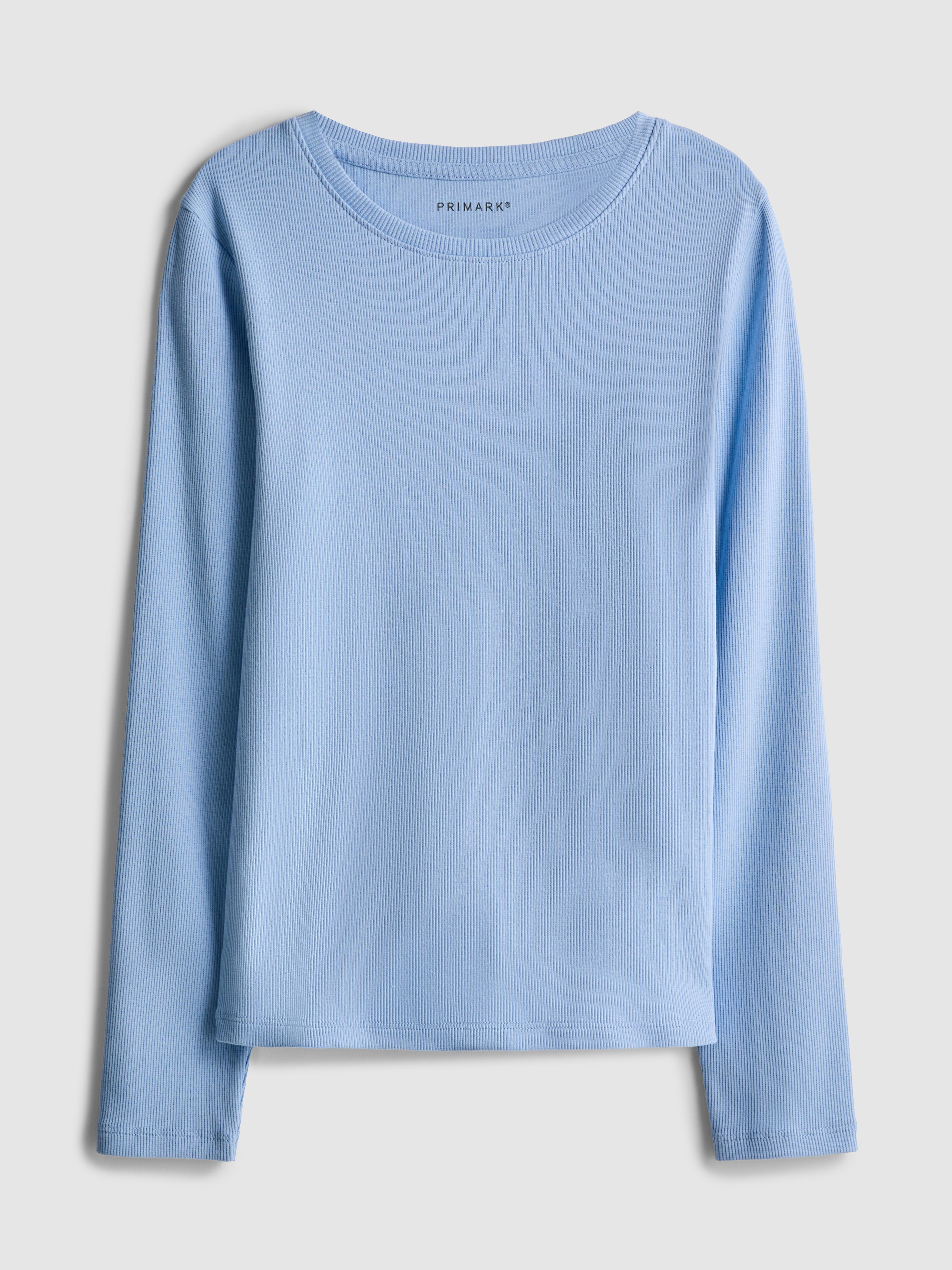 Girls Blue 7-15yrs | Ribbed Long-Sleeve T-Shirt