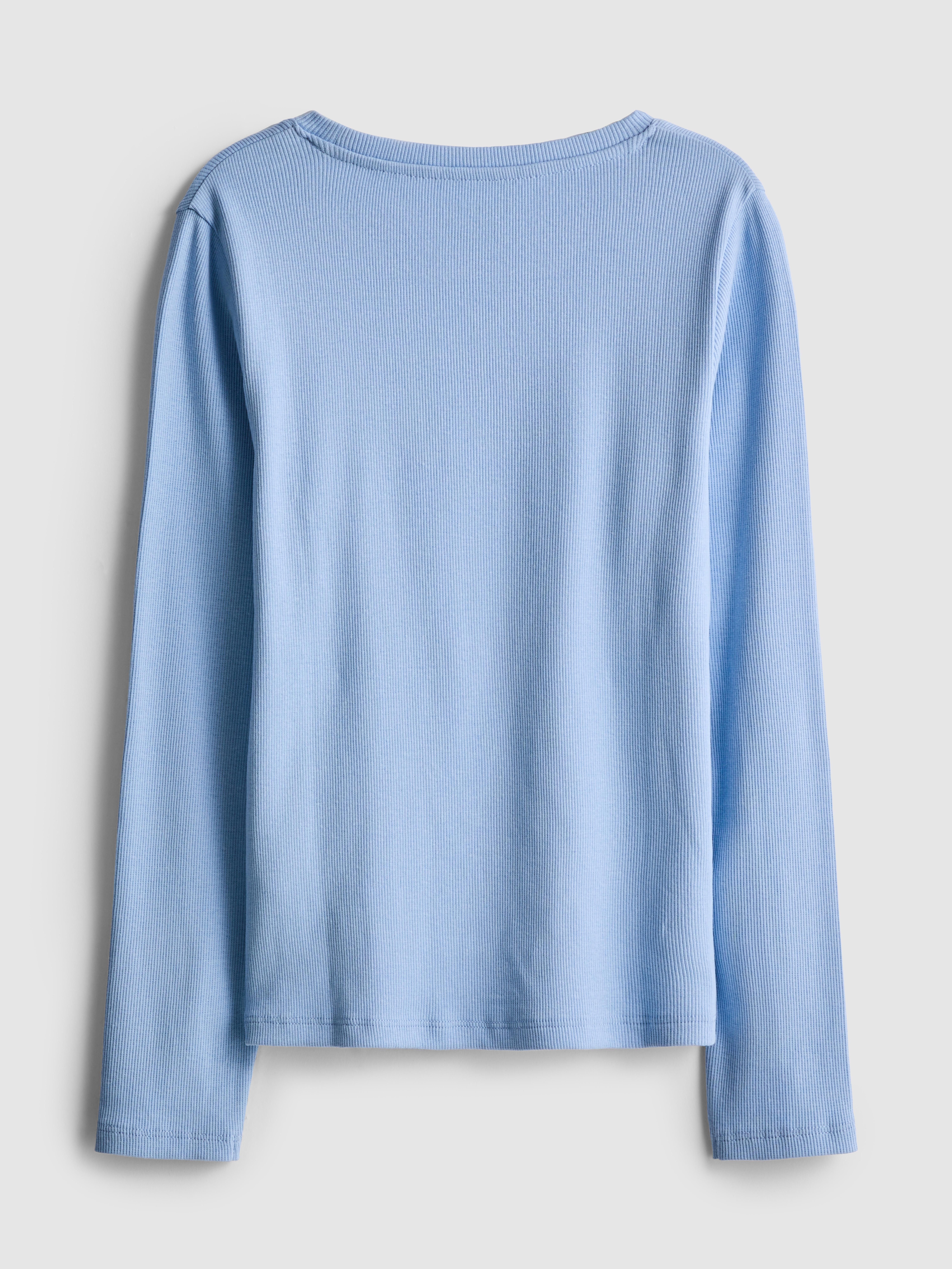 Girls Blue 7-15yrs | Ribbed Long-Sleeve T-Shirt