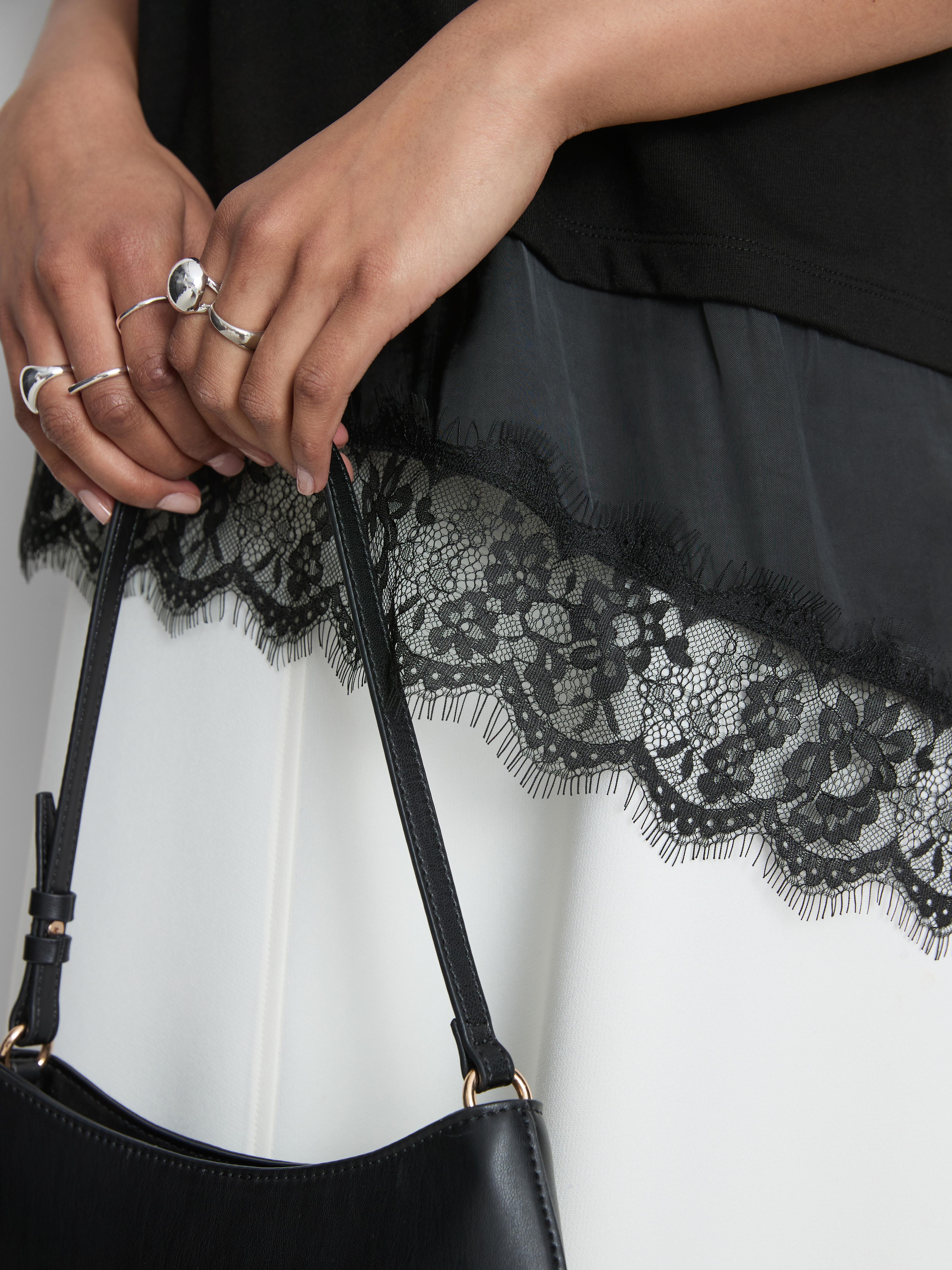 Womens Black Asymmetric Lace Trim T-Shirt | Primark