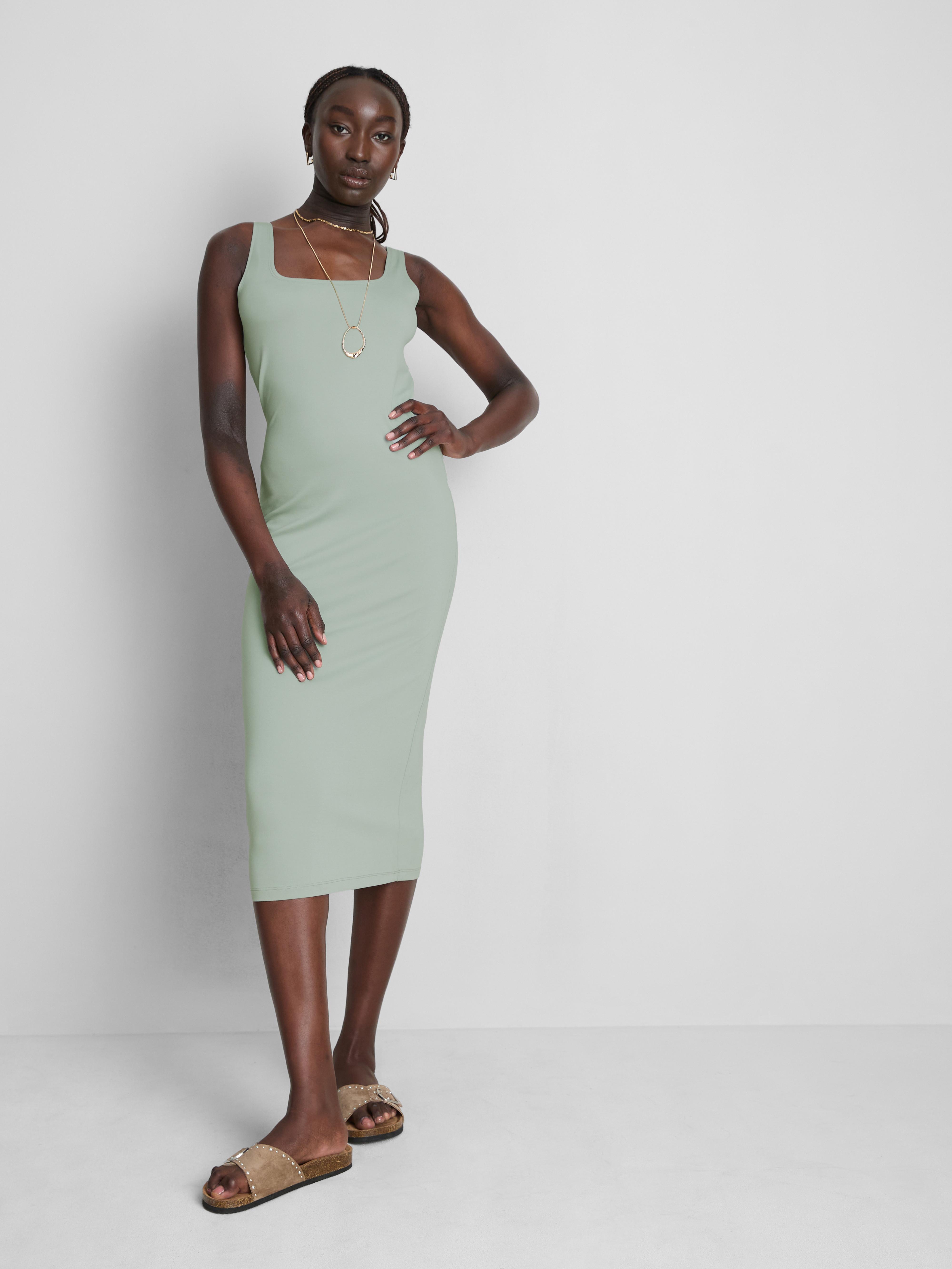 Women's Light Green Second Skin Square Neck Midi Dress | Primark