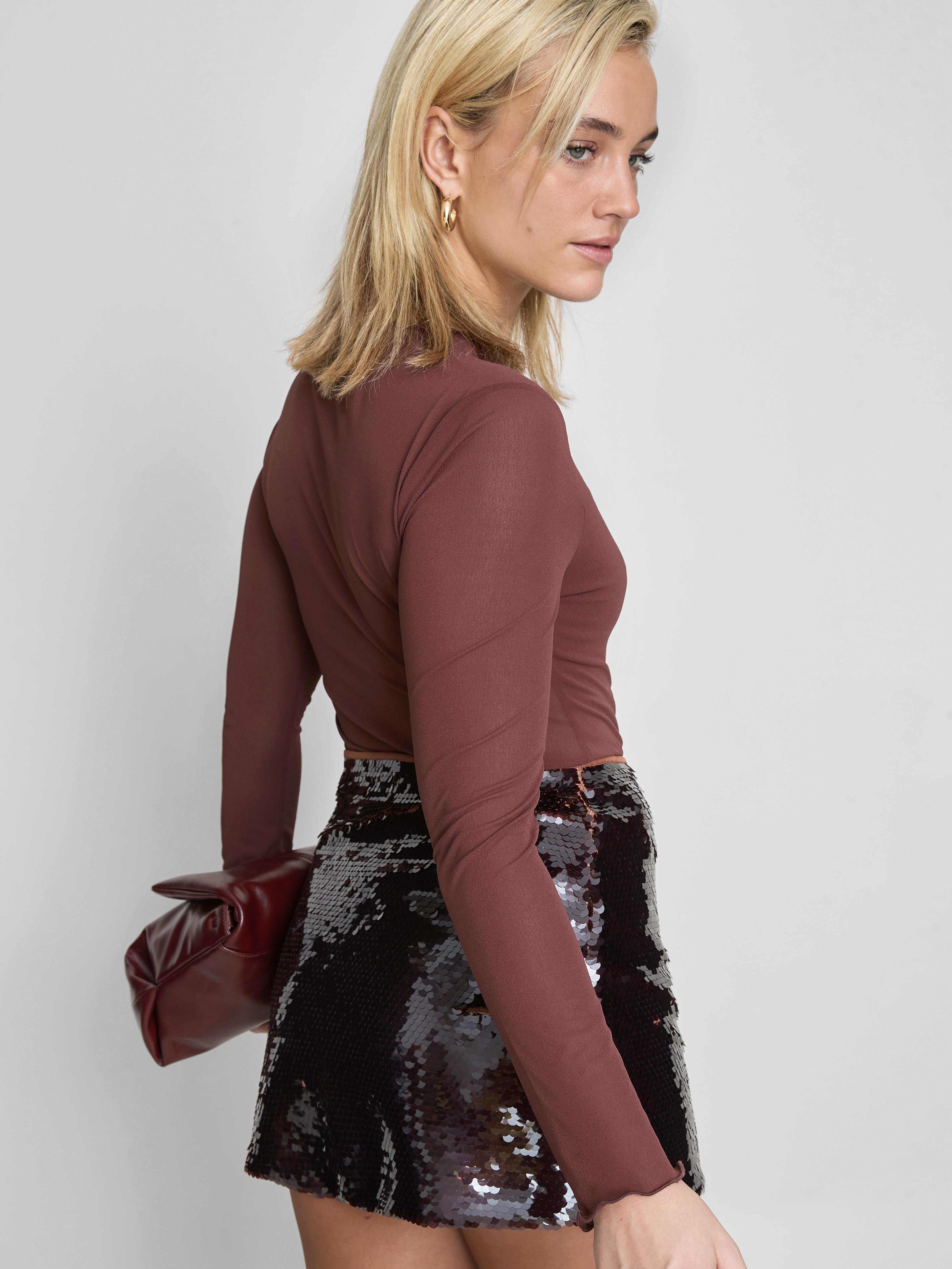 Long Sleeve Cropped Mesh Top