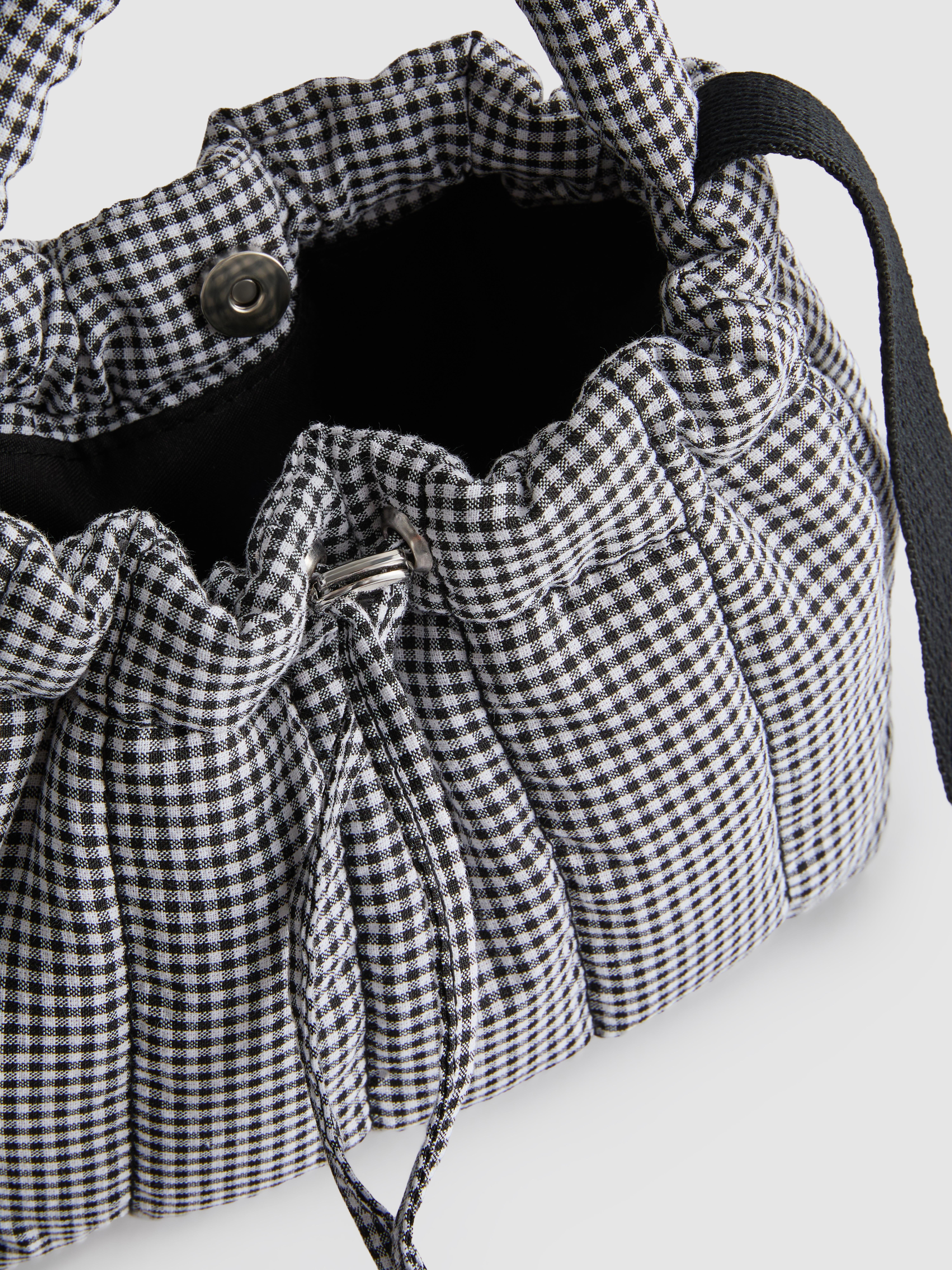 Gingham Drawstring Crossbody Bag