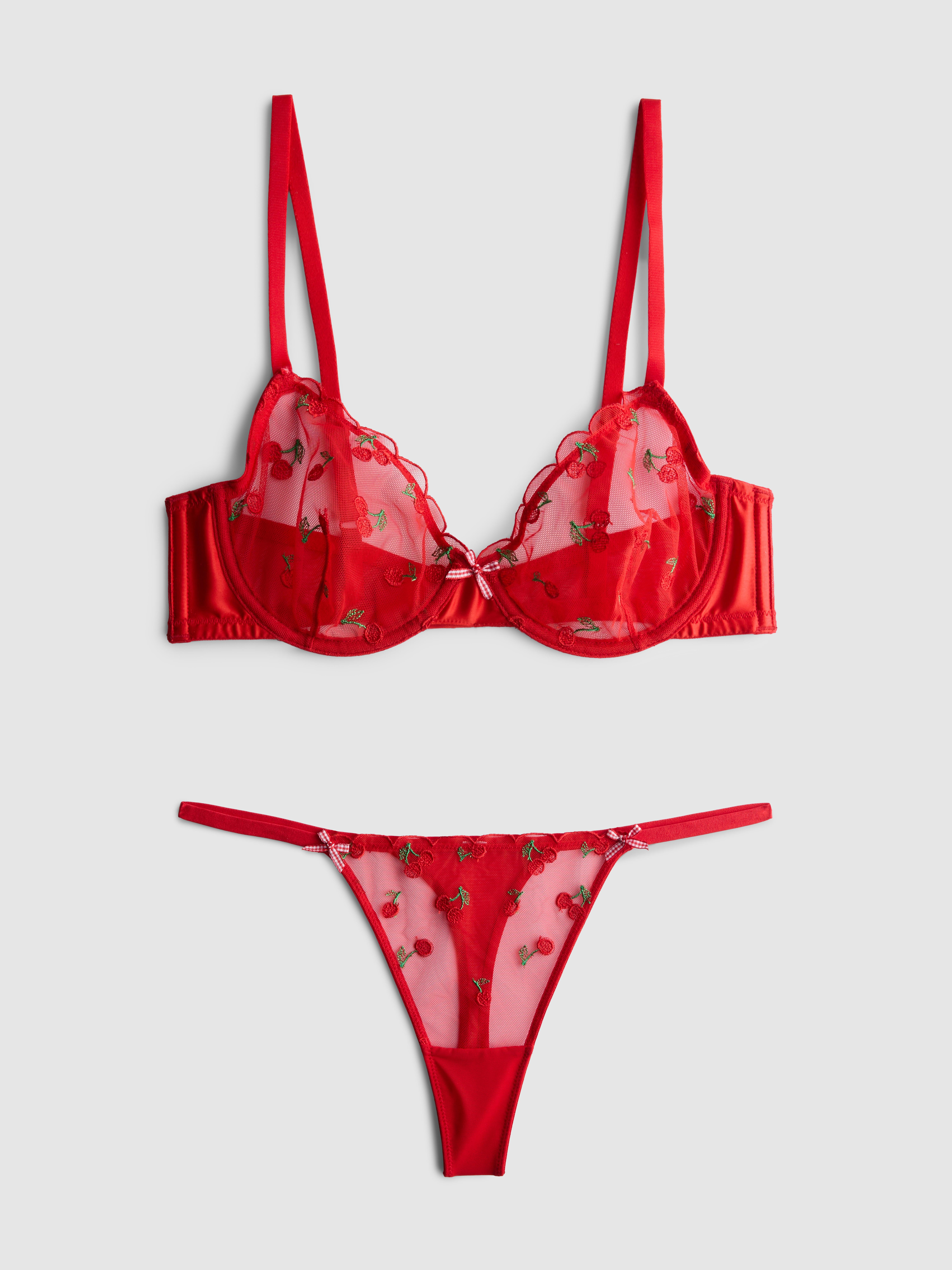 Mesh Embroidered Cherry Underwear Set