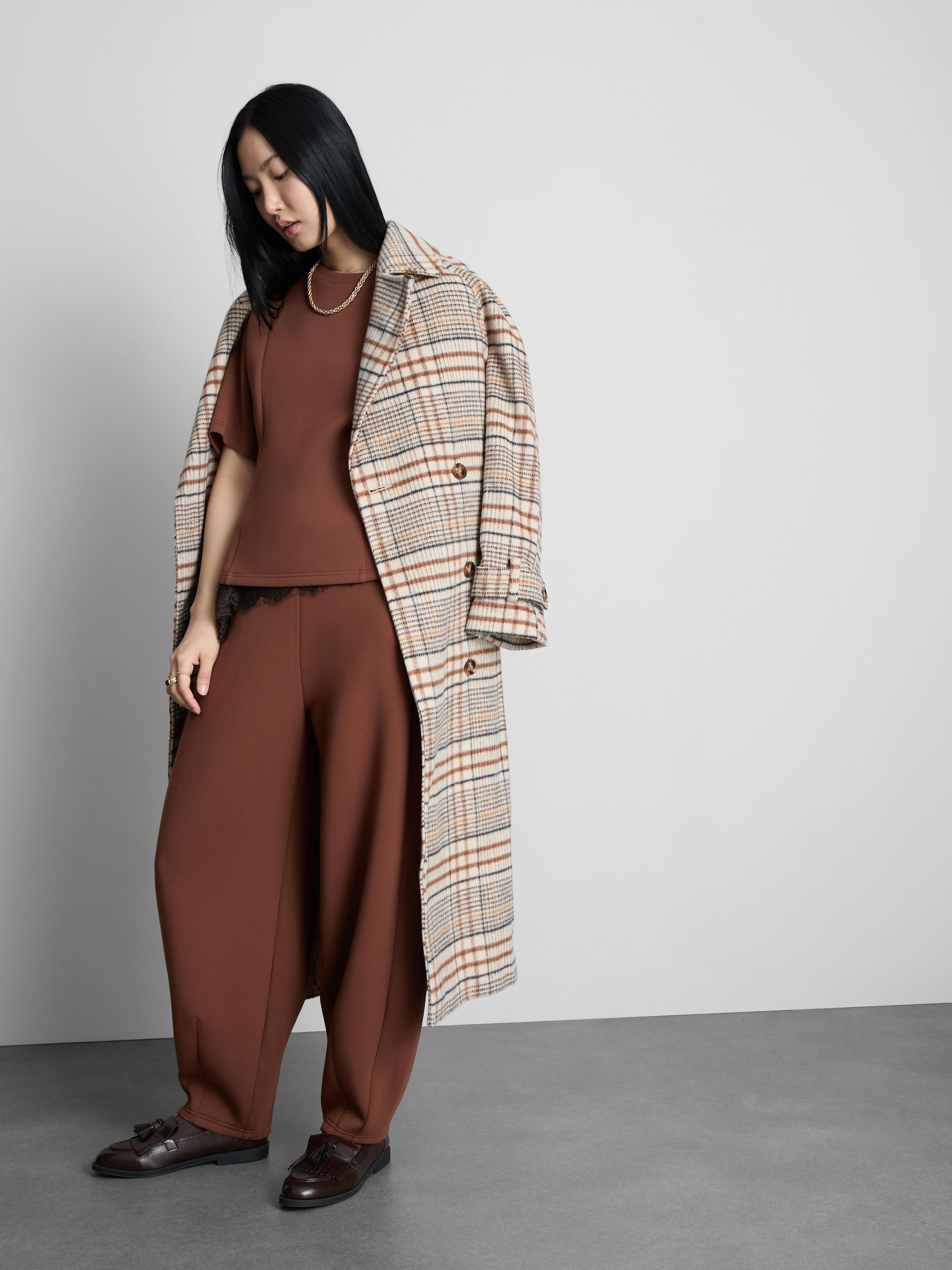 Women's Brown The Edit Scuba Seam-Detail Tee