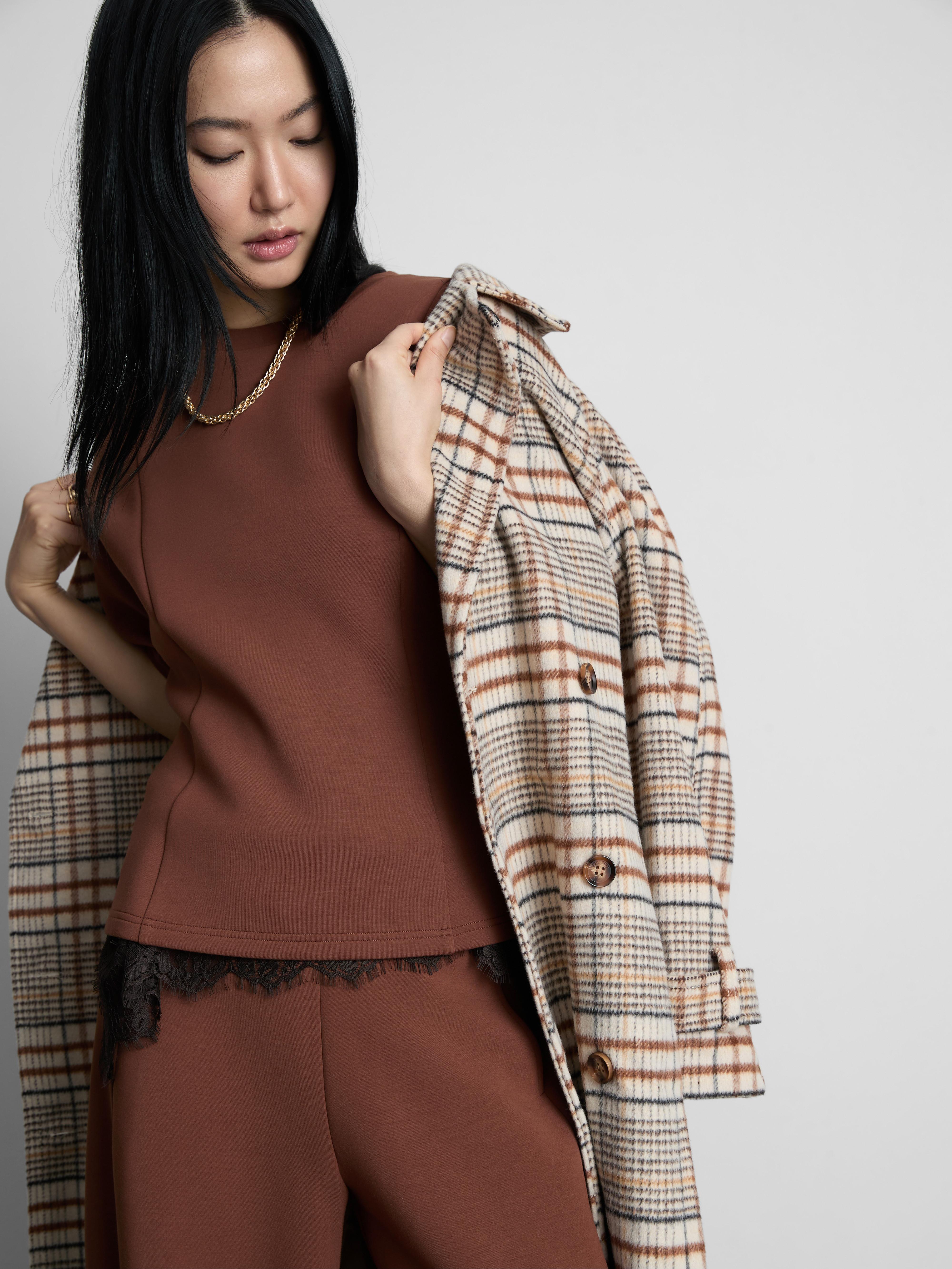 Women's Brown The Edit Scuba Seam-Detail Tee