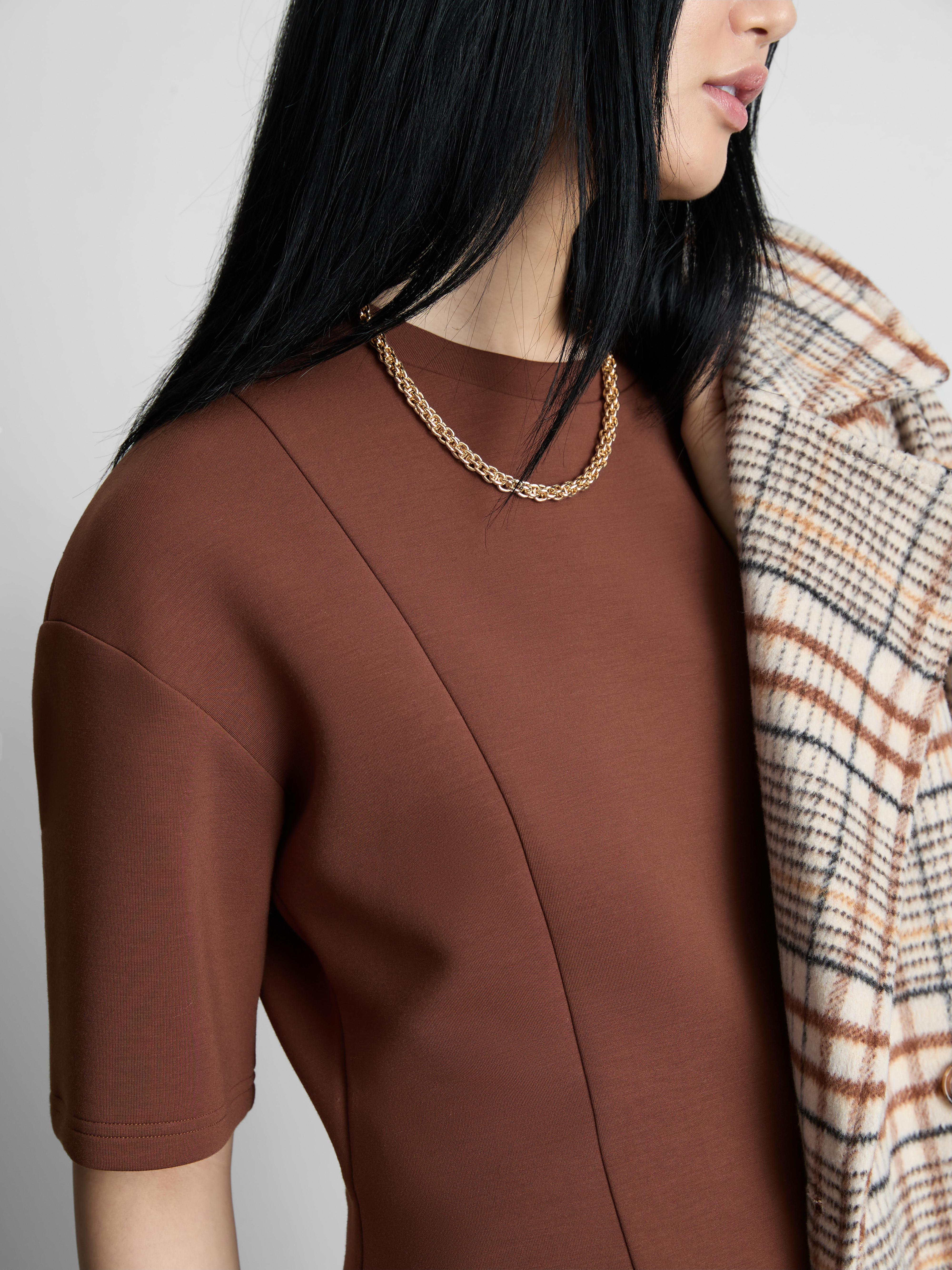 Women's Brown The Edit Scuba Seam-Detail Tee