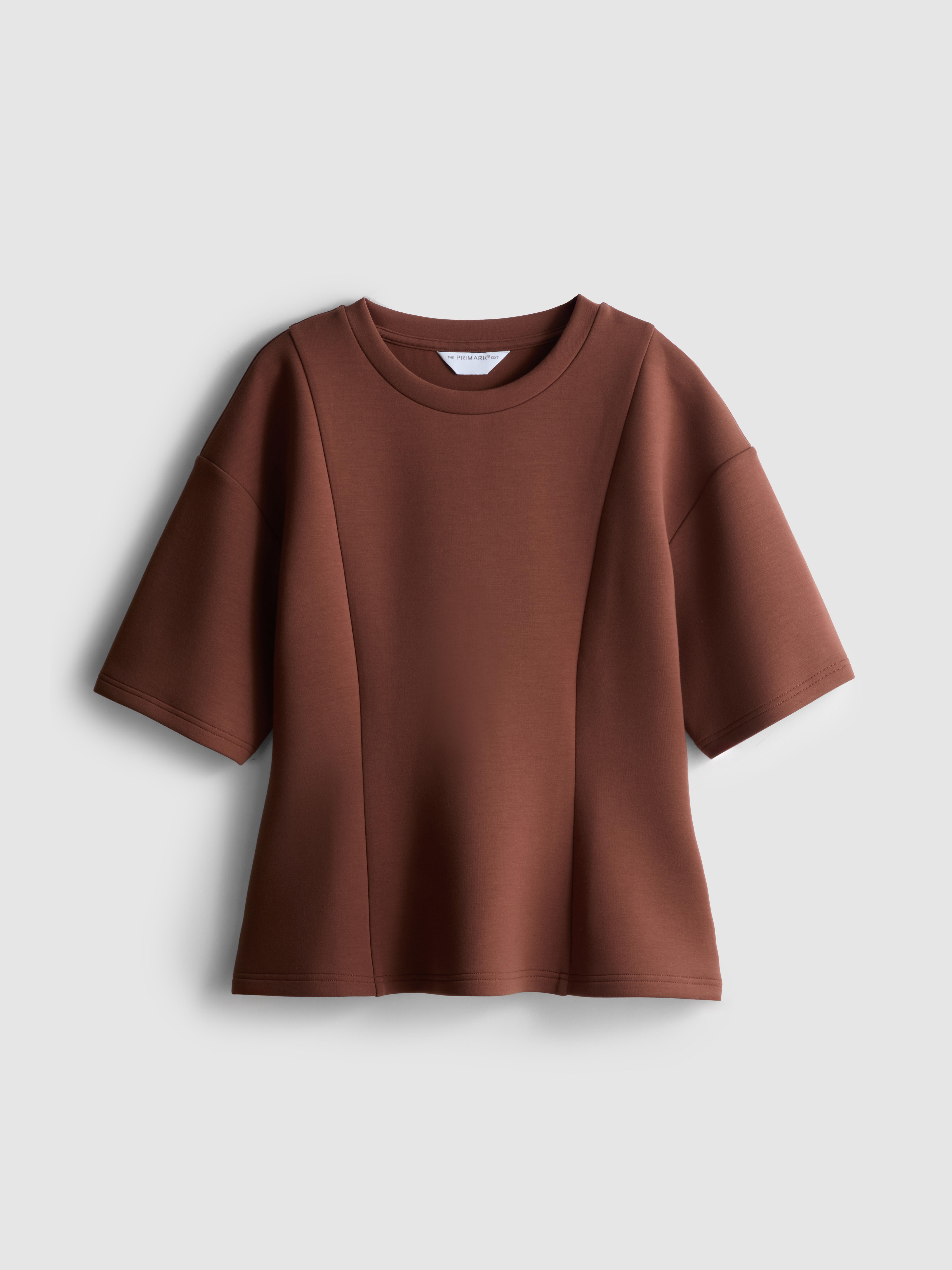 Women's Brown The Edit Scuba Seam-Detail Tee
