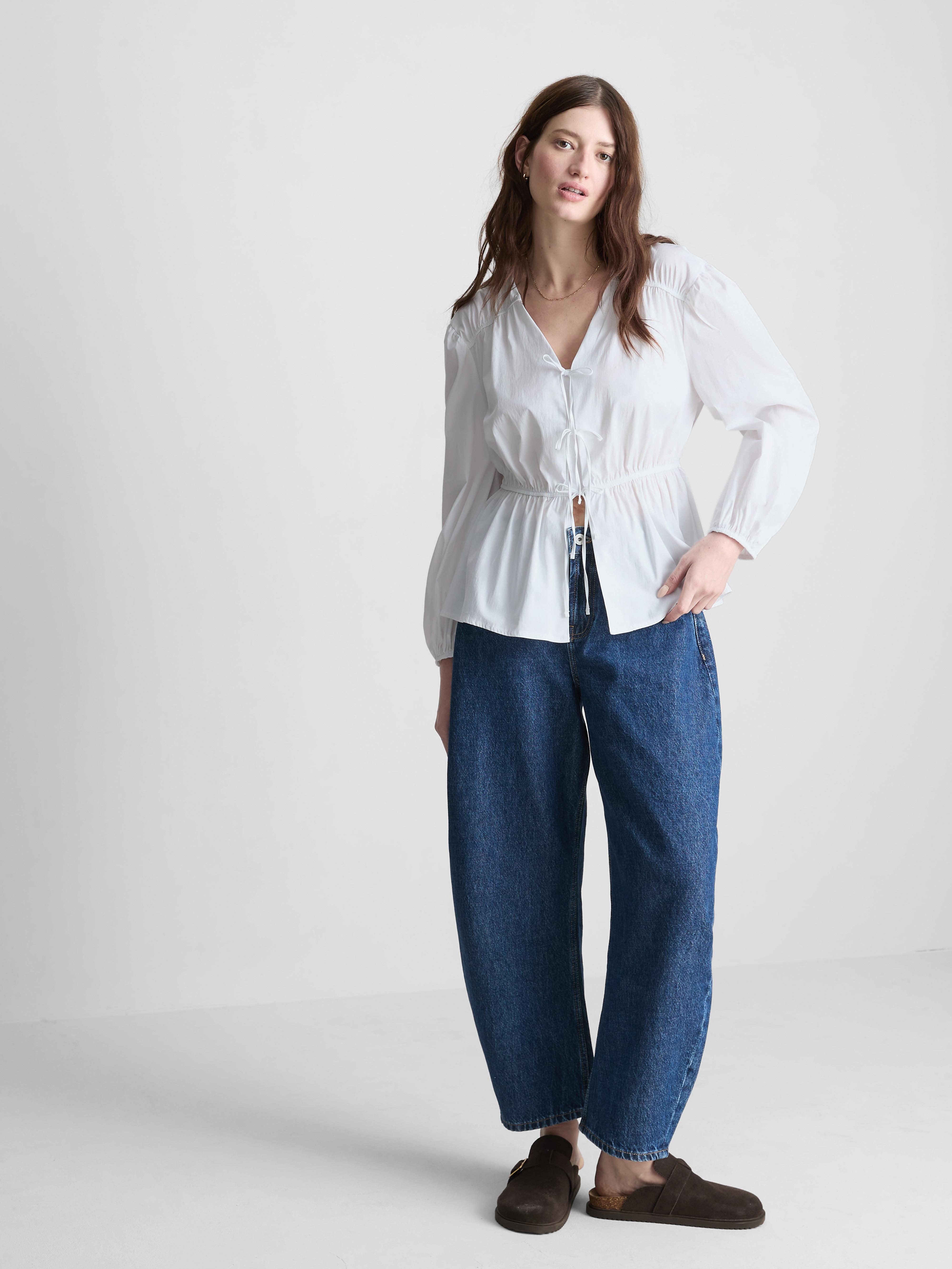 The Edit Tie Front Cotton-Blend Blouse