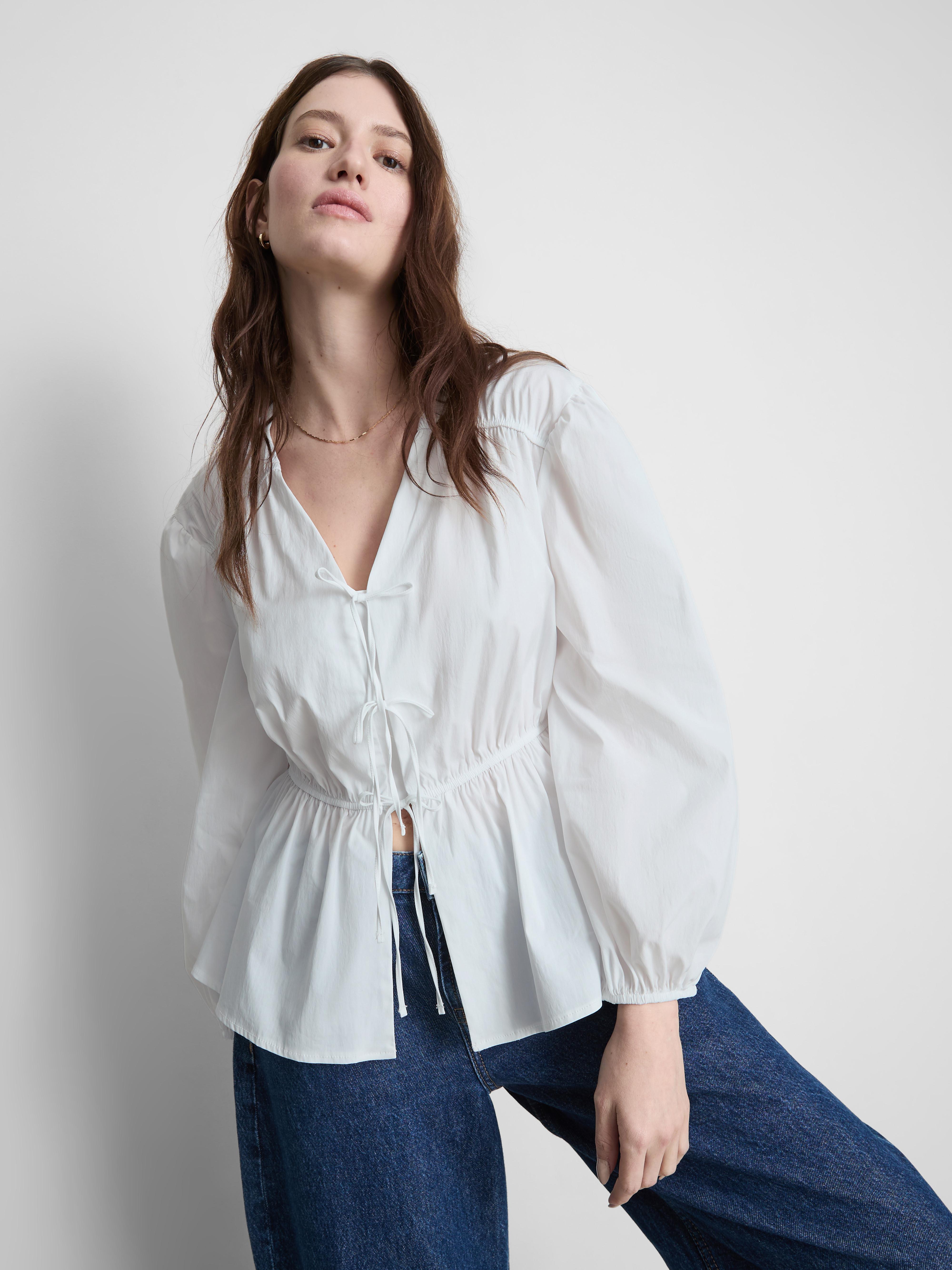 The Edit Tie Front Cotton-Blend Blouse