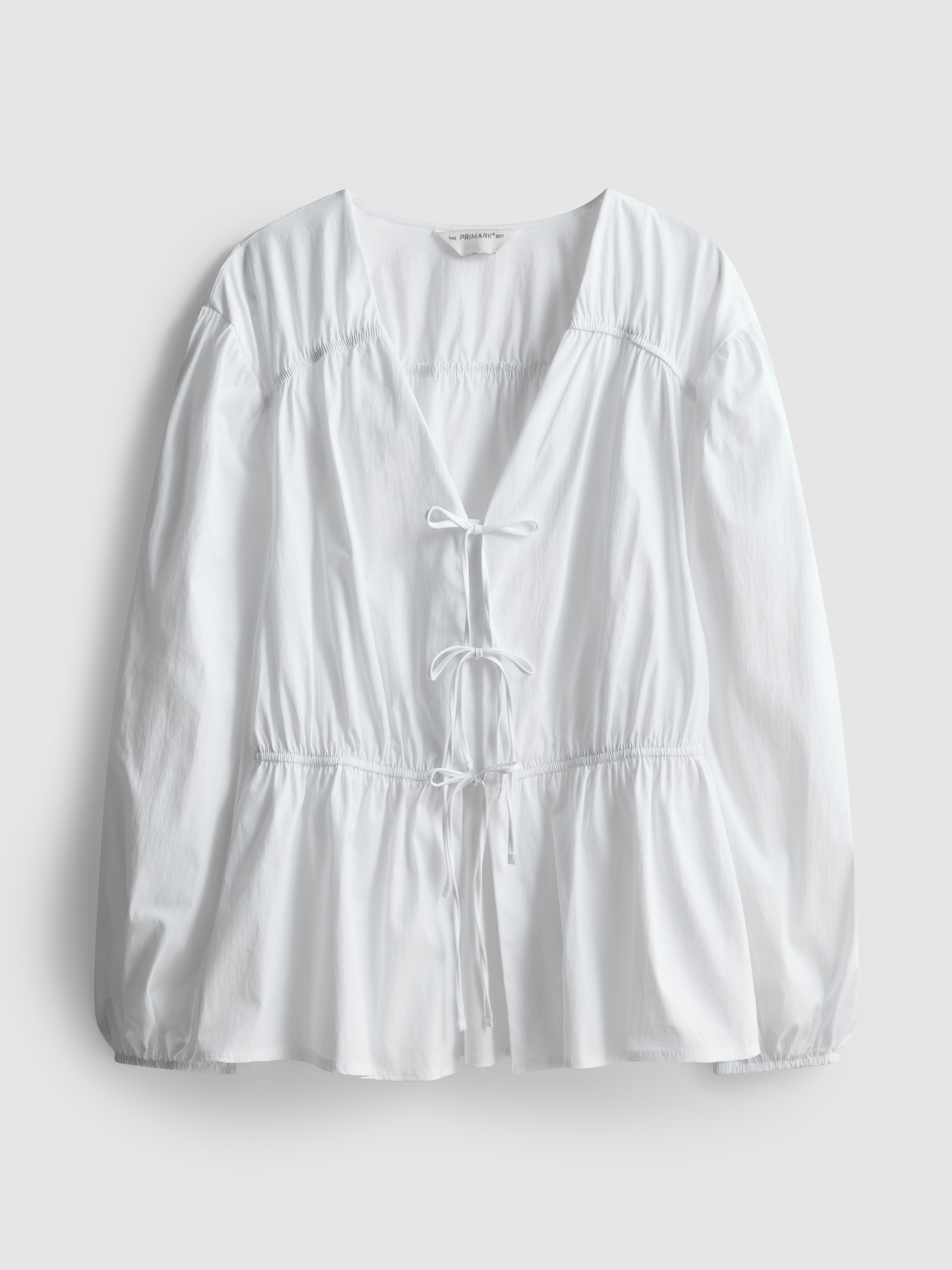 The Edit Tie Front Cotton-Blend Blouse