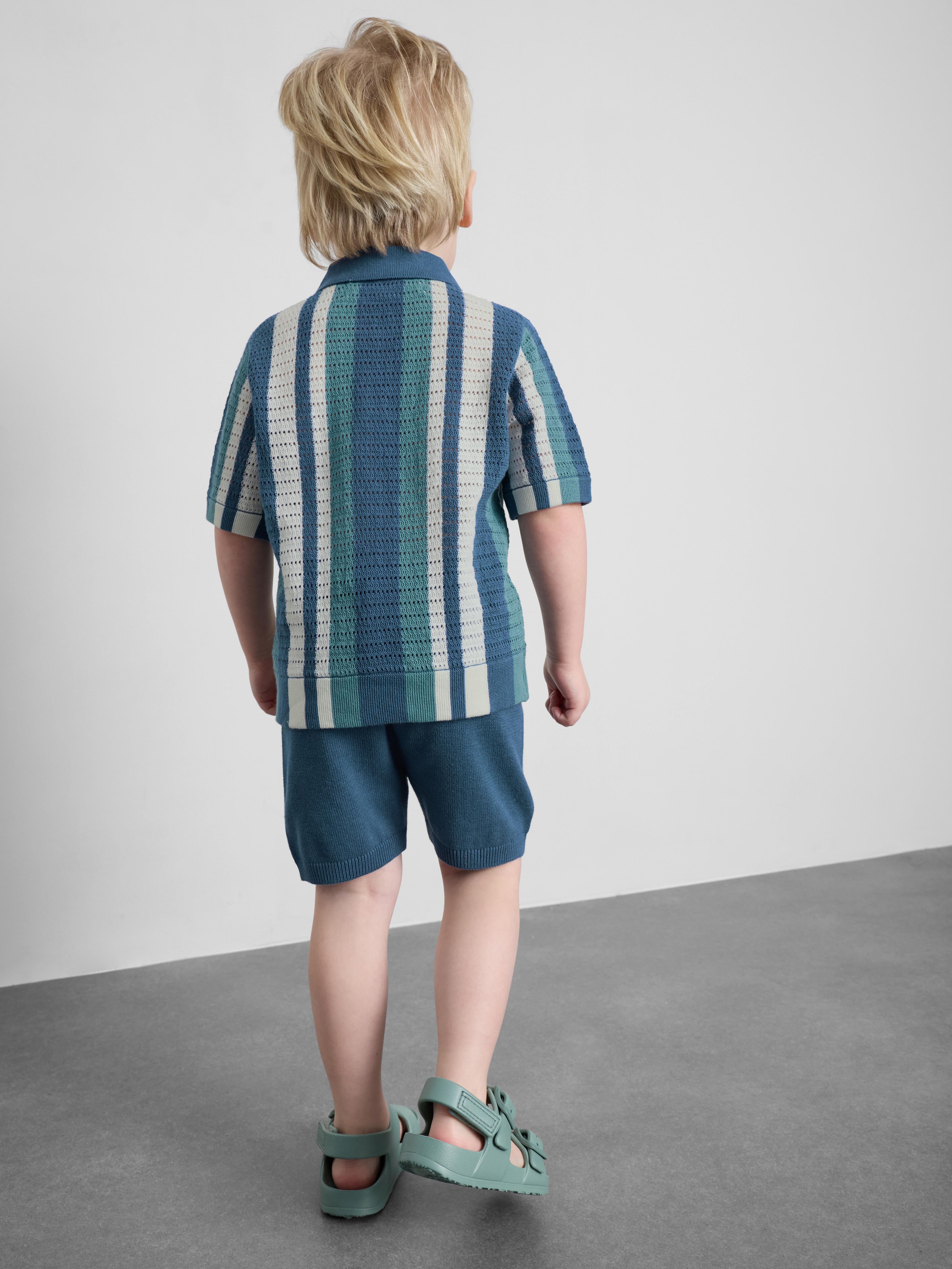1.5-8yrs | Stripe Knit Polo Shirt and Shorts Set