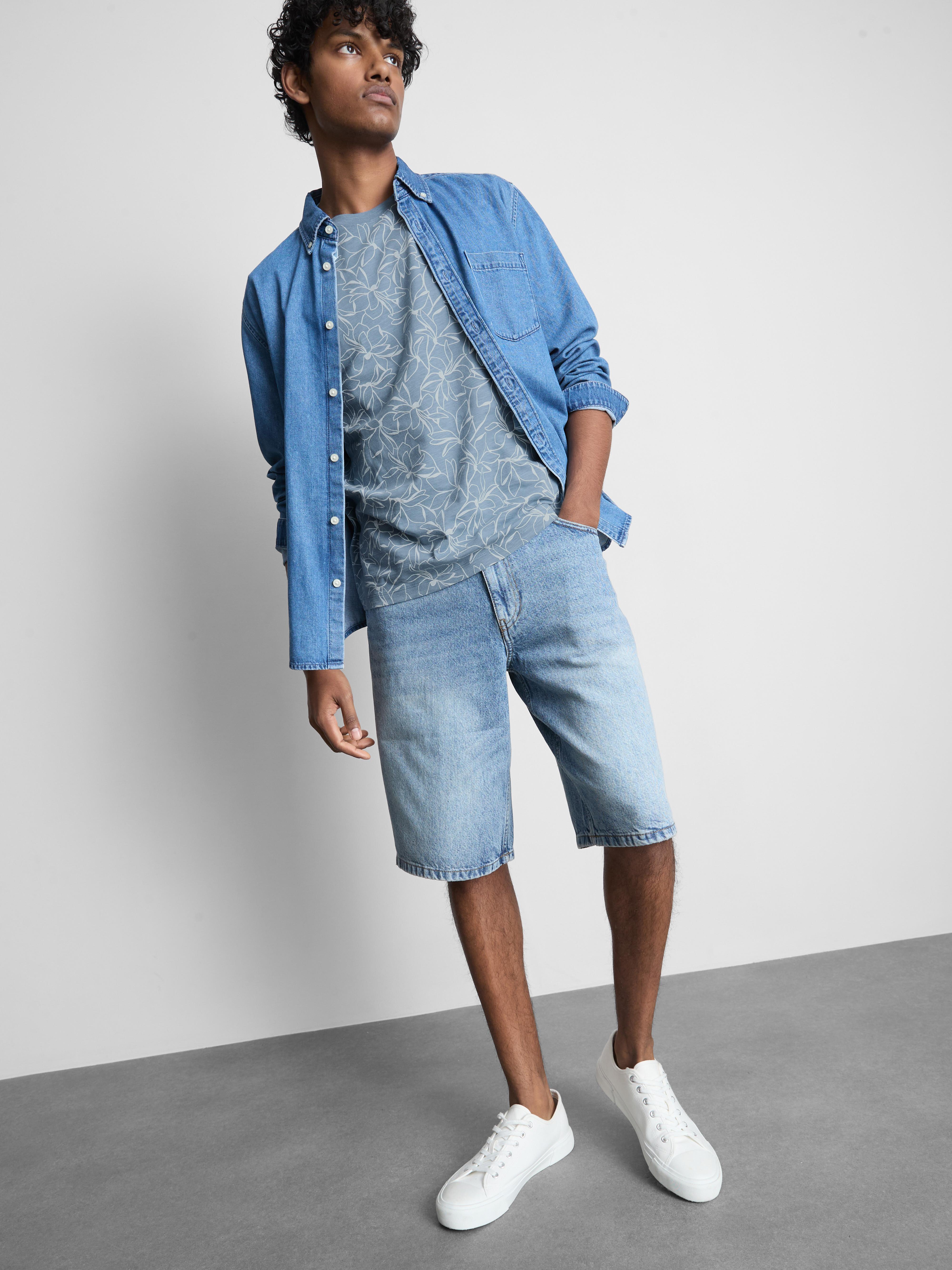 Print Short Sleeve Shirt Light Blue