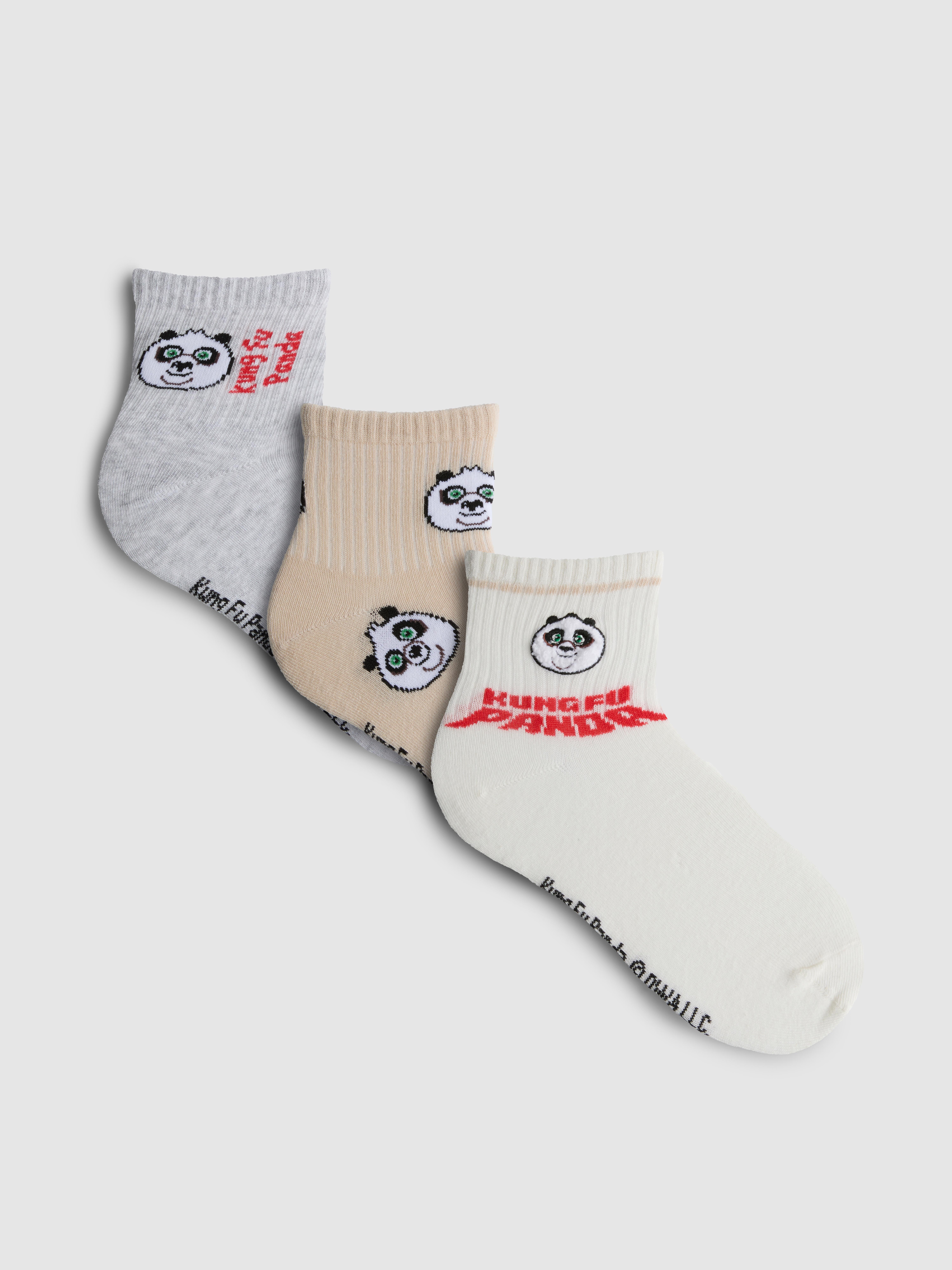 3pk Kung Fu Panda Quarter Crew Socks