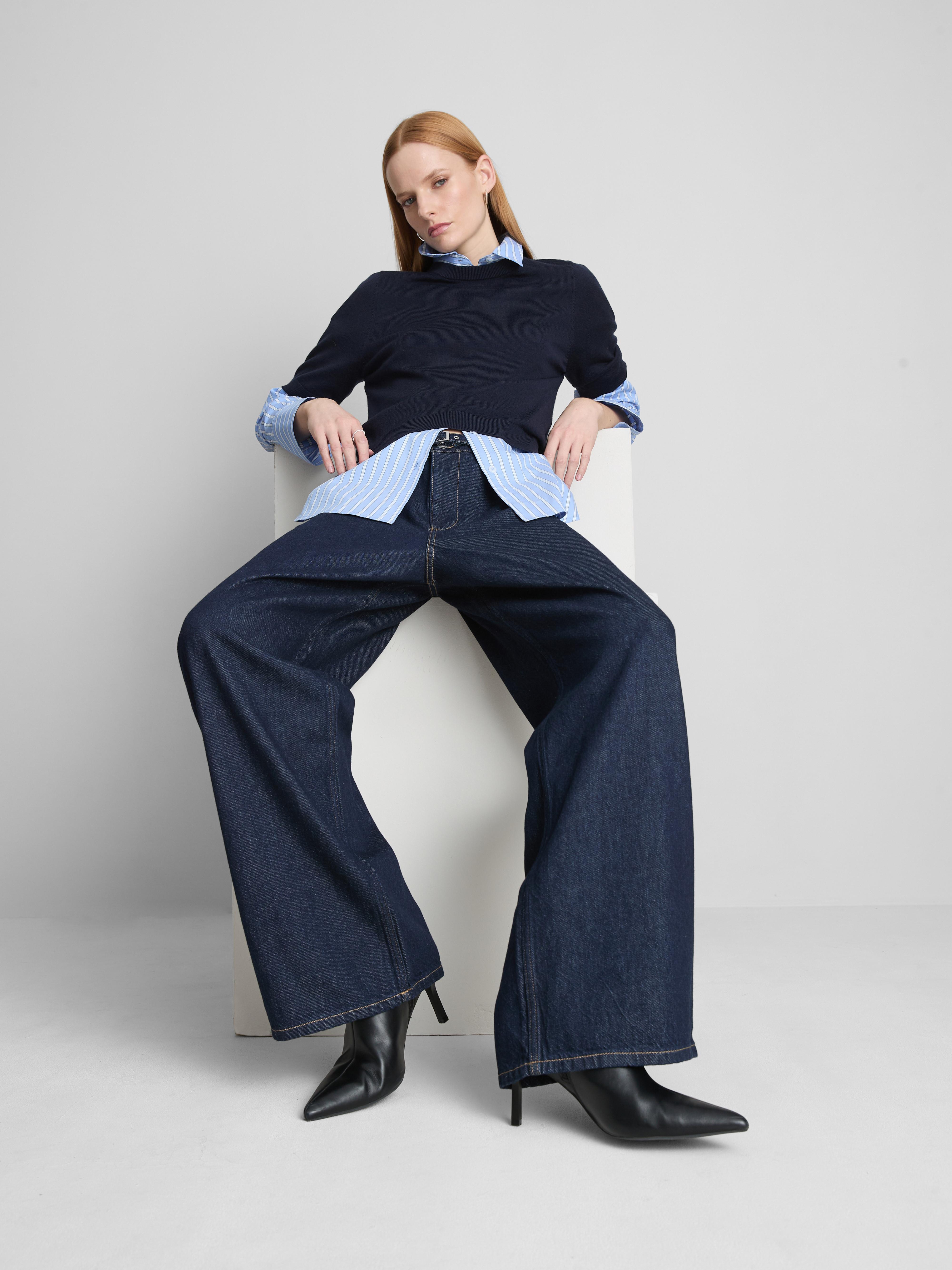 Blugi largi din denim cu curea The Edit