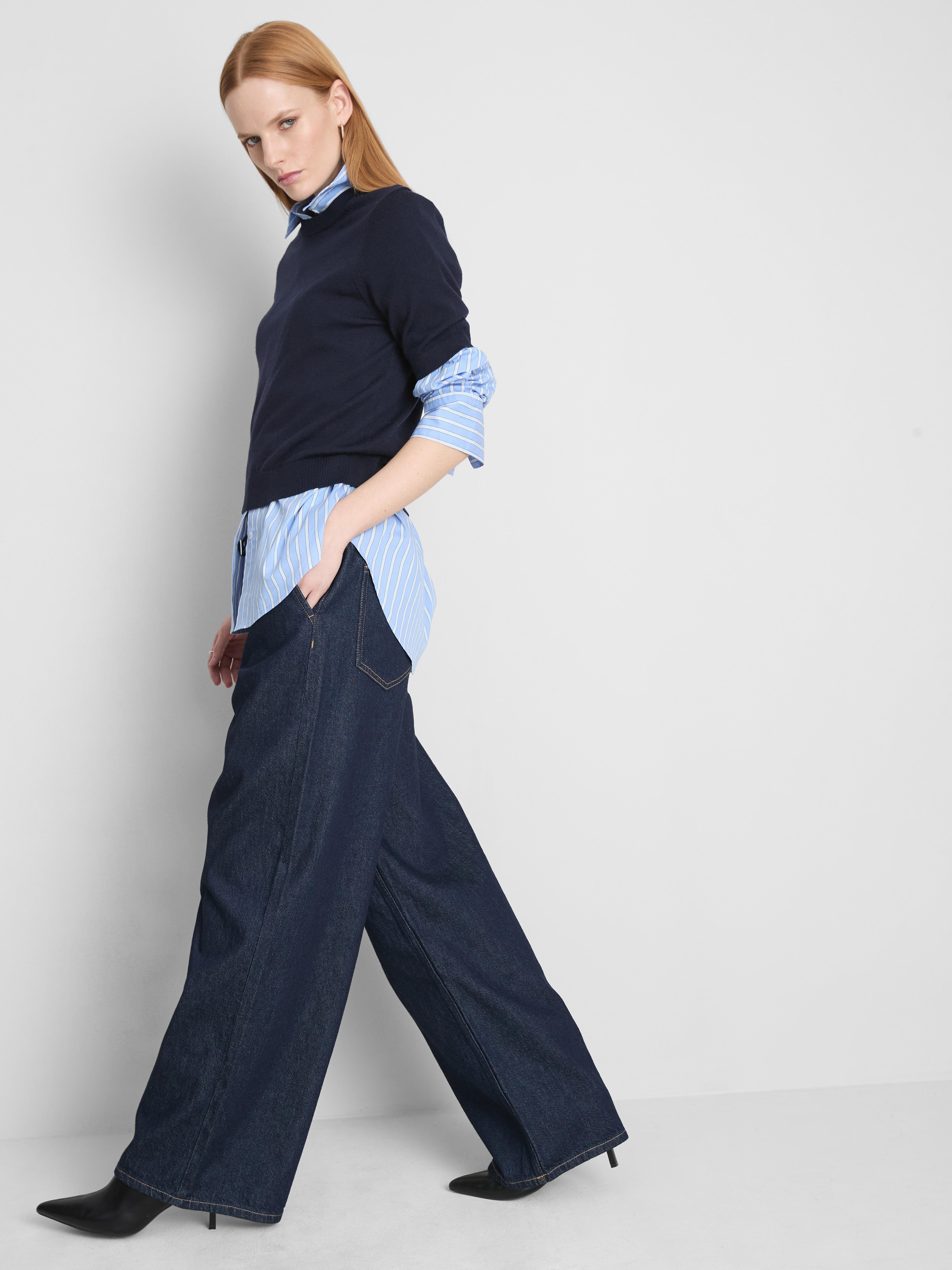 Blugi largi din denim cu curea The Edit